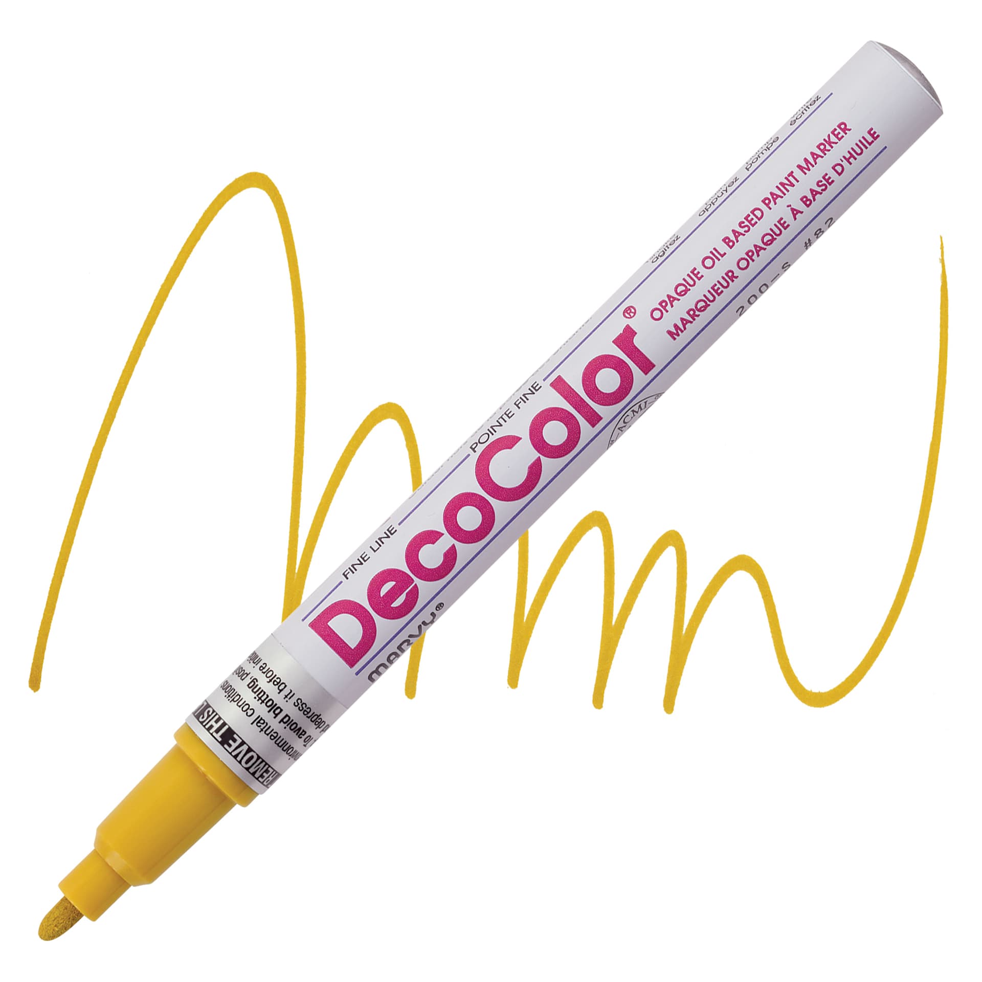 Decocolor Paint Marker - Mustard, Fine Tip marker and swatch