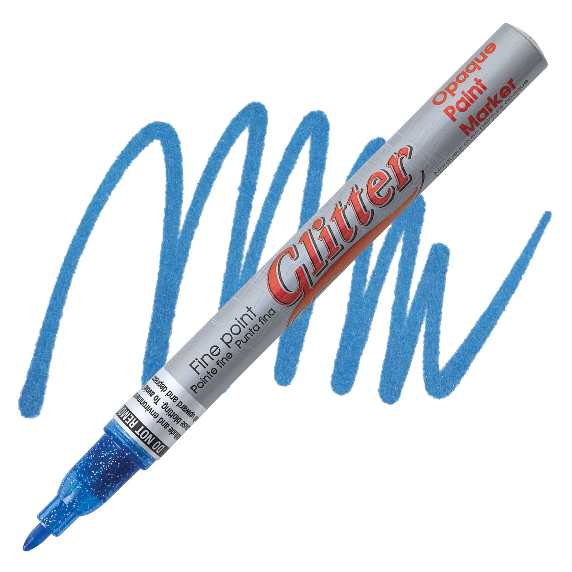 Decocolor Glitter Marker - Glitter Blue, Fine Point marker and swatch