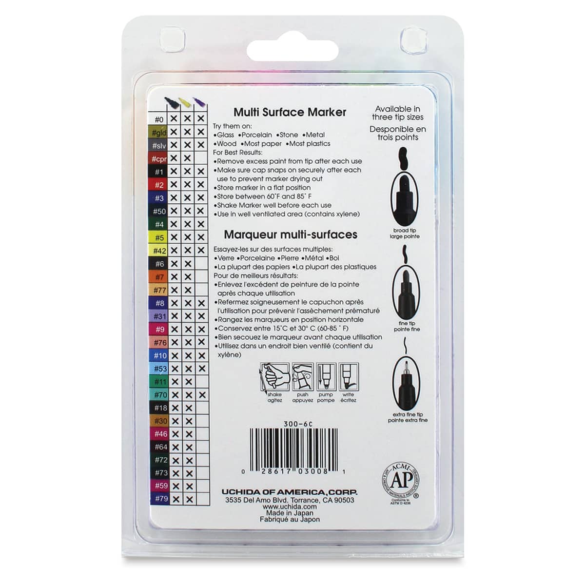 Decocolor Paint Marker - Hot Colors, Set of 6, Broad Tip (back of package)