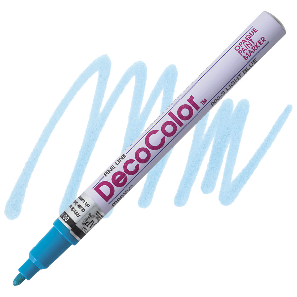 Decocolor Paint Marker - Light Blue, Fine Tip marker and swatch