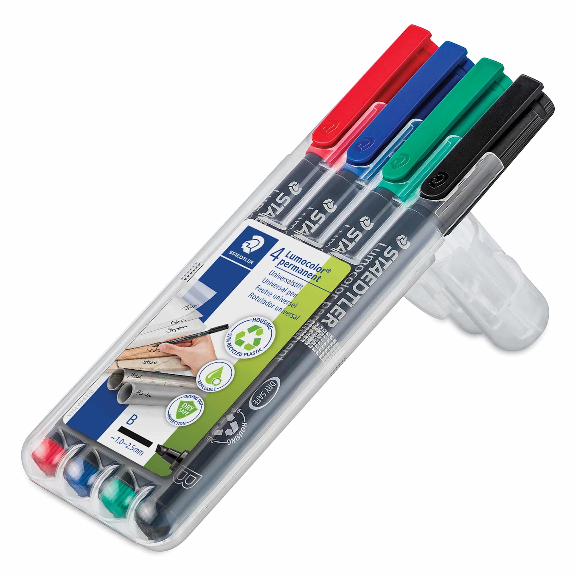 Staedtler Lumocolor Permanent Markers - Set of 4, Assorted, Broad, angled view