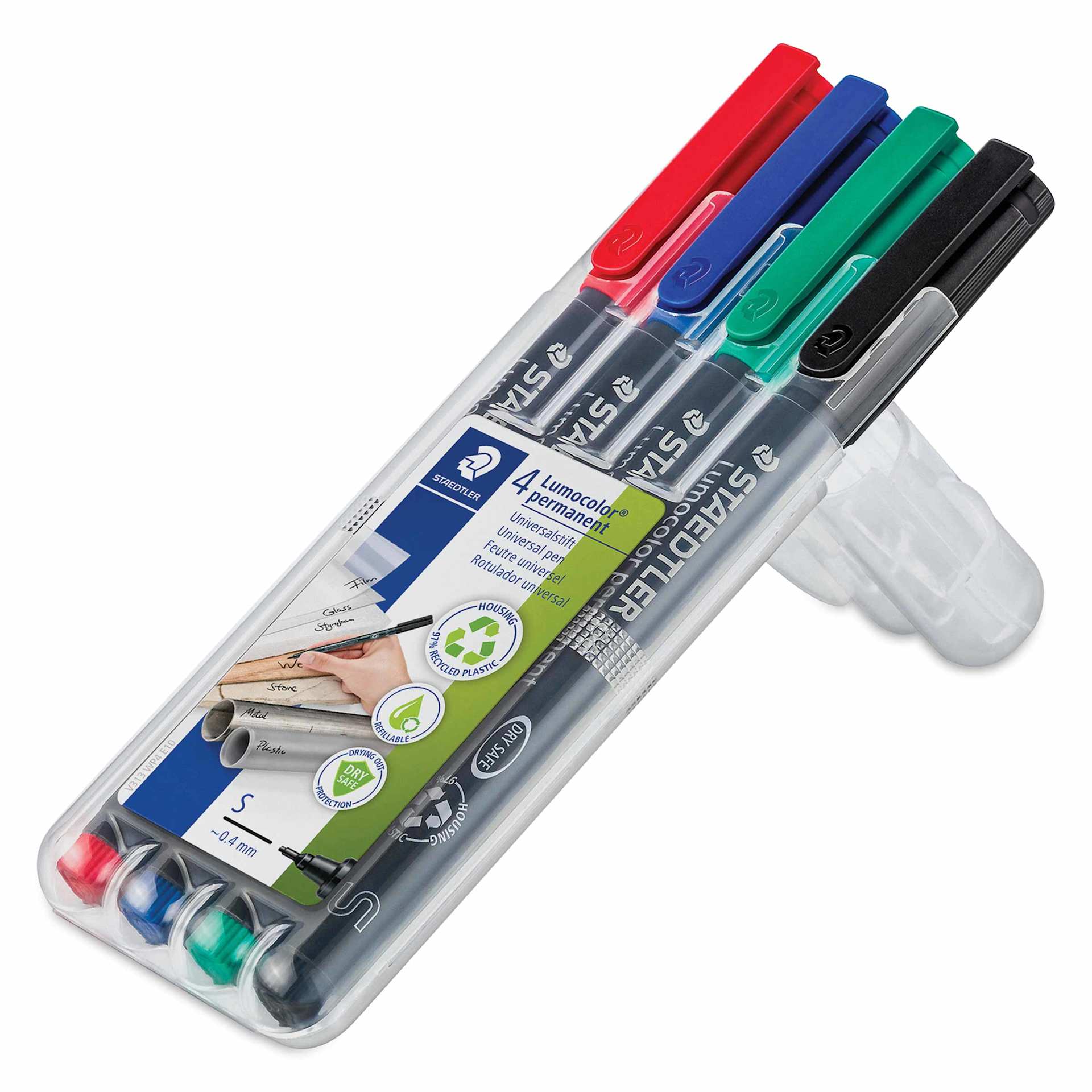 Staedtler Lumocolor Permanent Markers - Set of 4, Assorted, Superfine, angled view