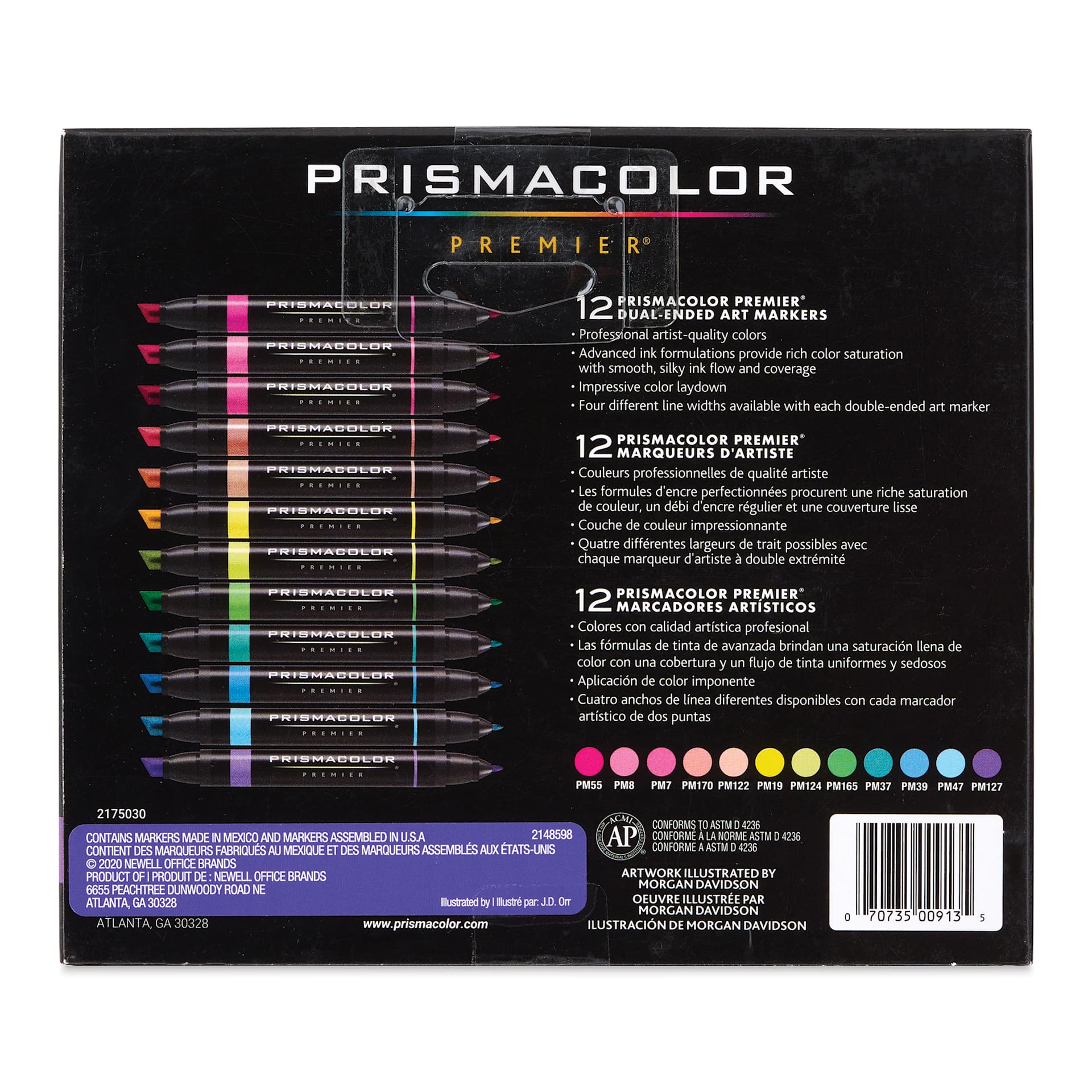 Prismacolor Premier Dual-Ended Art Markers - Hyper Brights, Set of 12 (back of package)