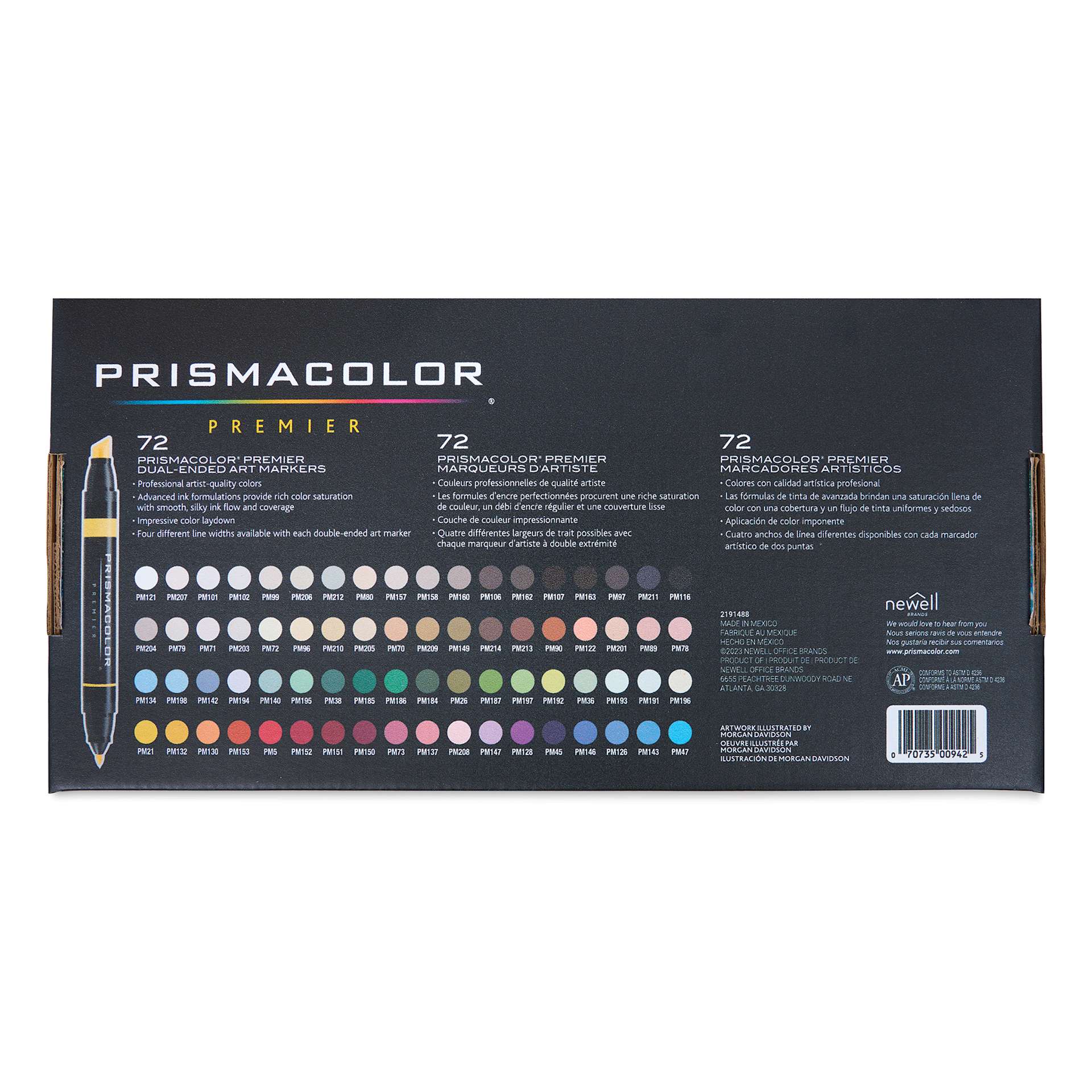 Prismacolor Premier Dual-Ended Art Markers - Assorted Colors, Set B, Set of 72, back of package