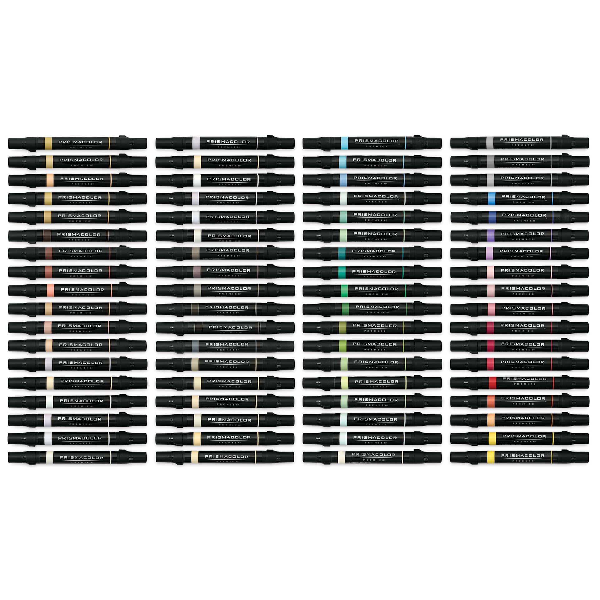 Prismacolor Premier Dual-Ended Art Markers - Assorted Colors, Set B, Set of 72, markers laid out with caps on