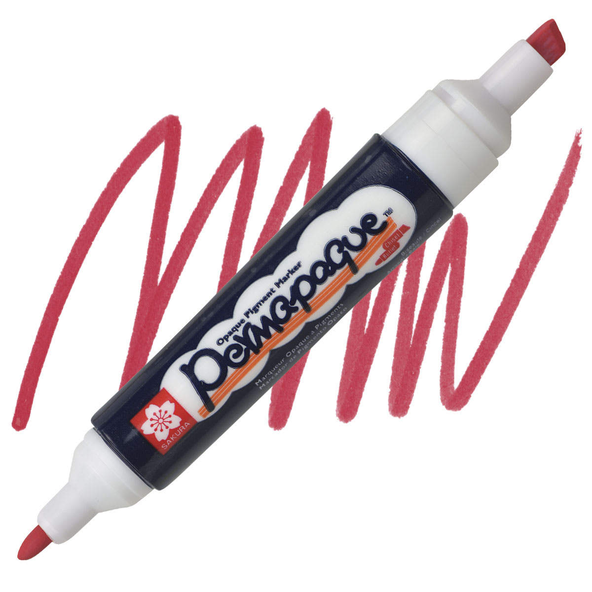 Sakura Permapaque Opaque Paint Marker - Red, Dual Point marker and swatch