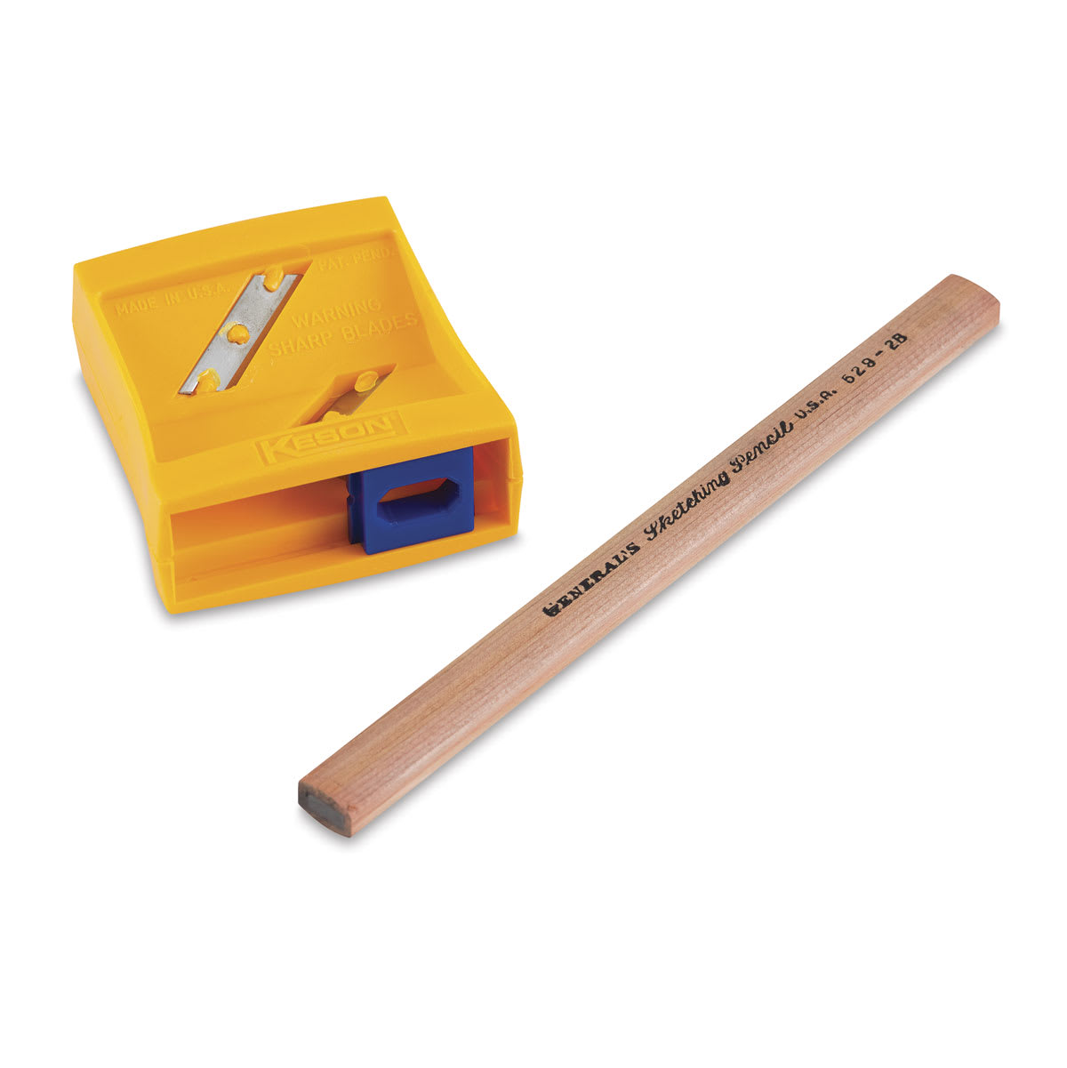 General's Flat Point Sharpener - Sharpener shown with sketching pencil
