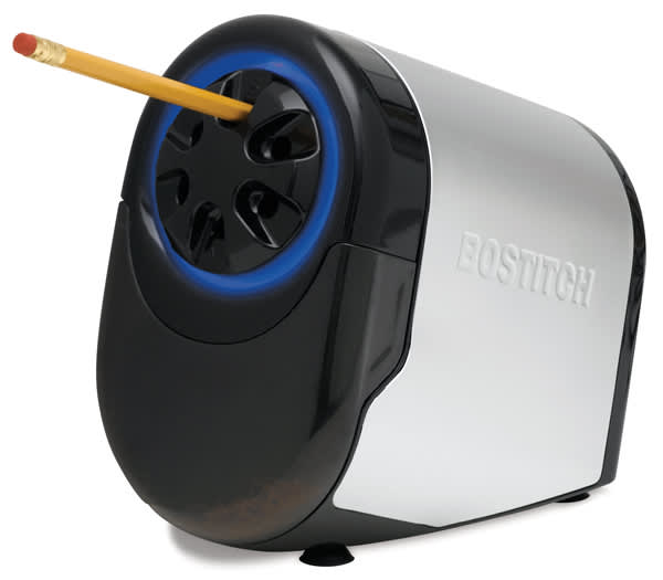 QuietSharp Glow Classroom Electric Pencil Sharpener - Pencil inserted and showing Glow feature