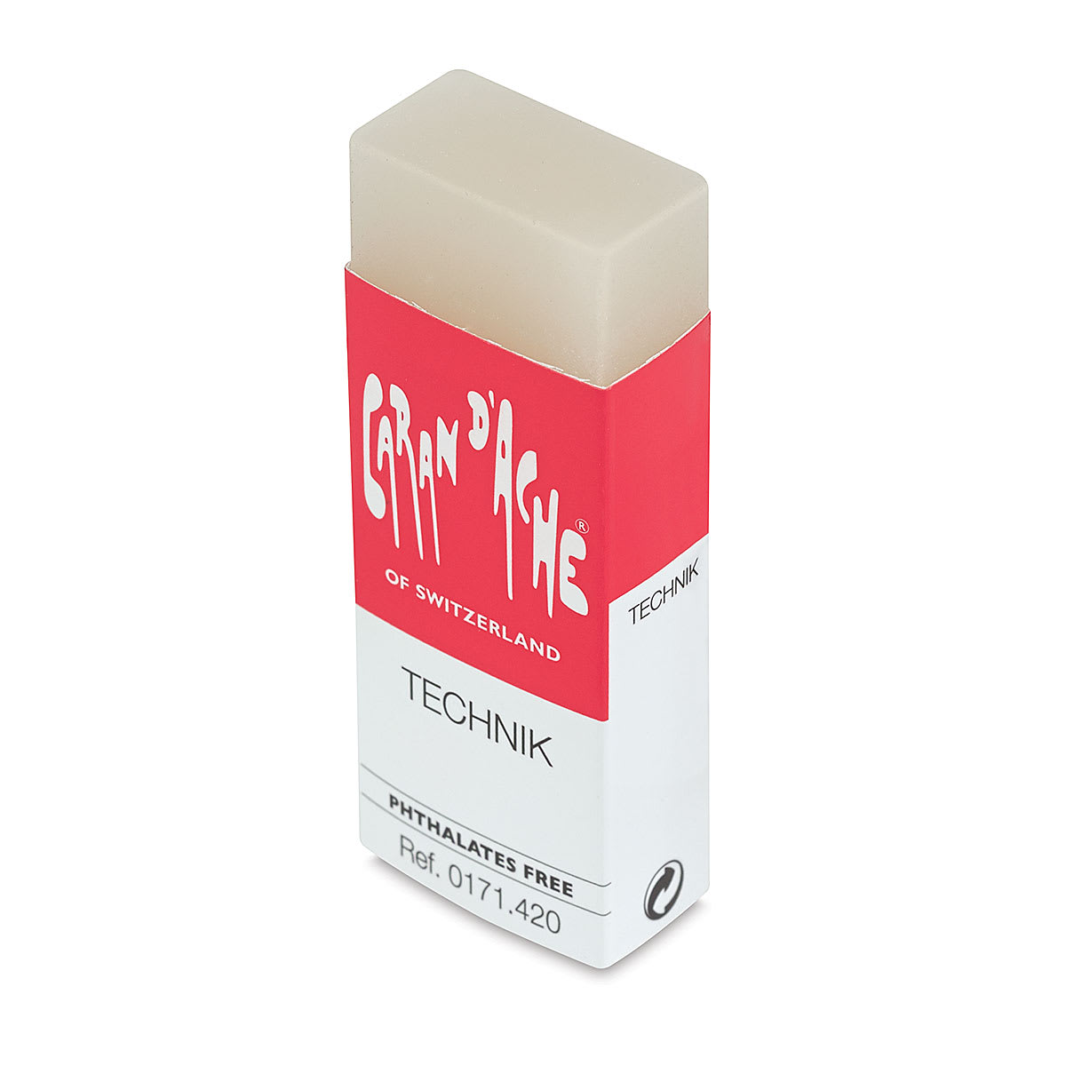 Caran d'Ache Technik Eraser - Right angle view of Technik Eraser with label