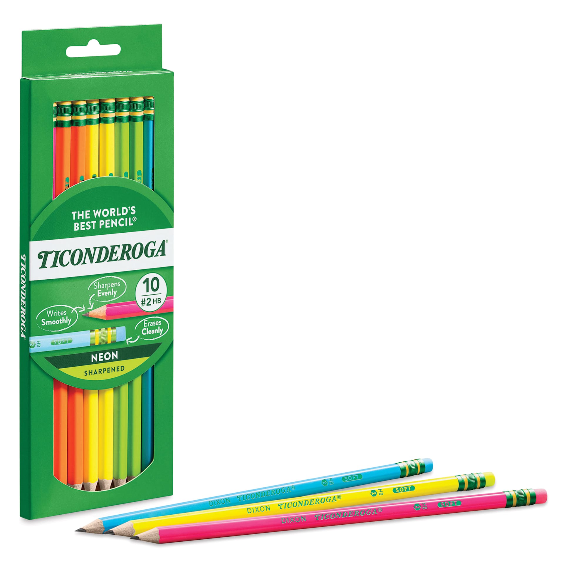 Dixon Ticonderoga Neon Pencils - Set of 10 packaging with a selection of pencils