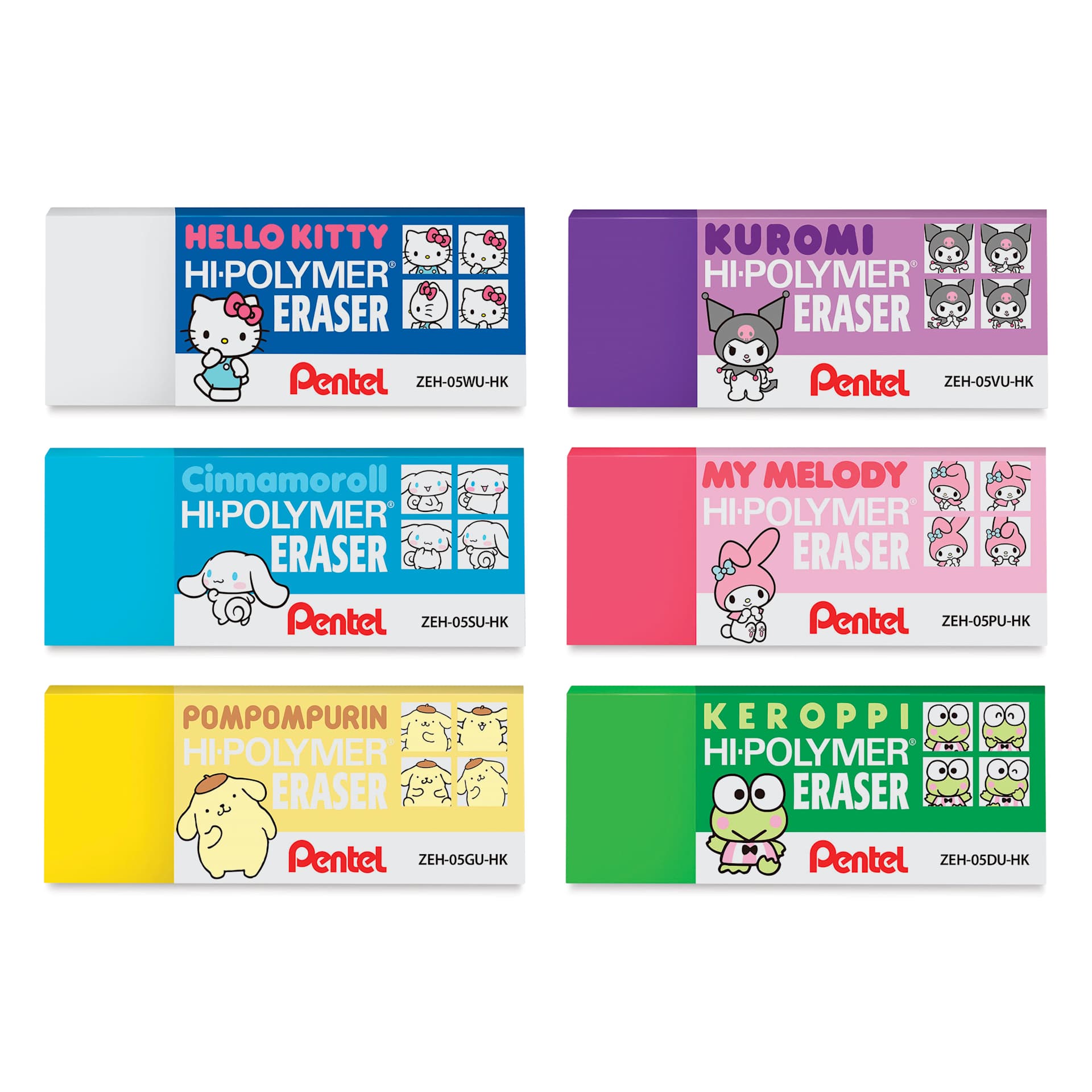 Pentel Hi-Polymer Erasers - Hello Kitty, Pkg of 6, out of packaging