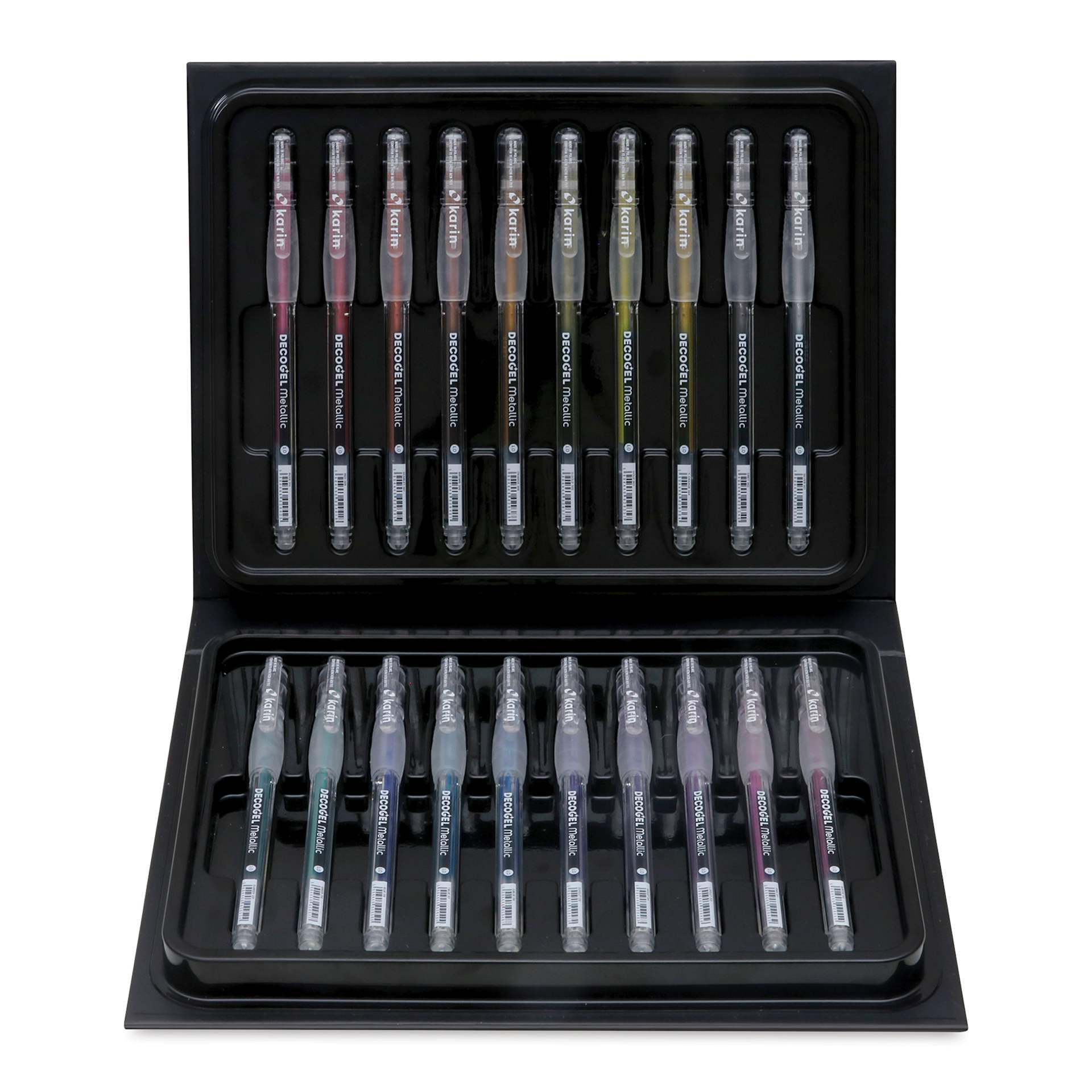Karin DecoGel Metallic Pens - Set of 20, pens shown inside of the packaging