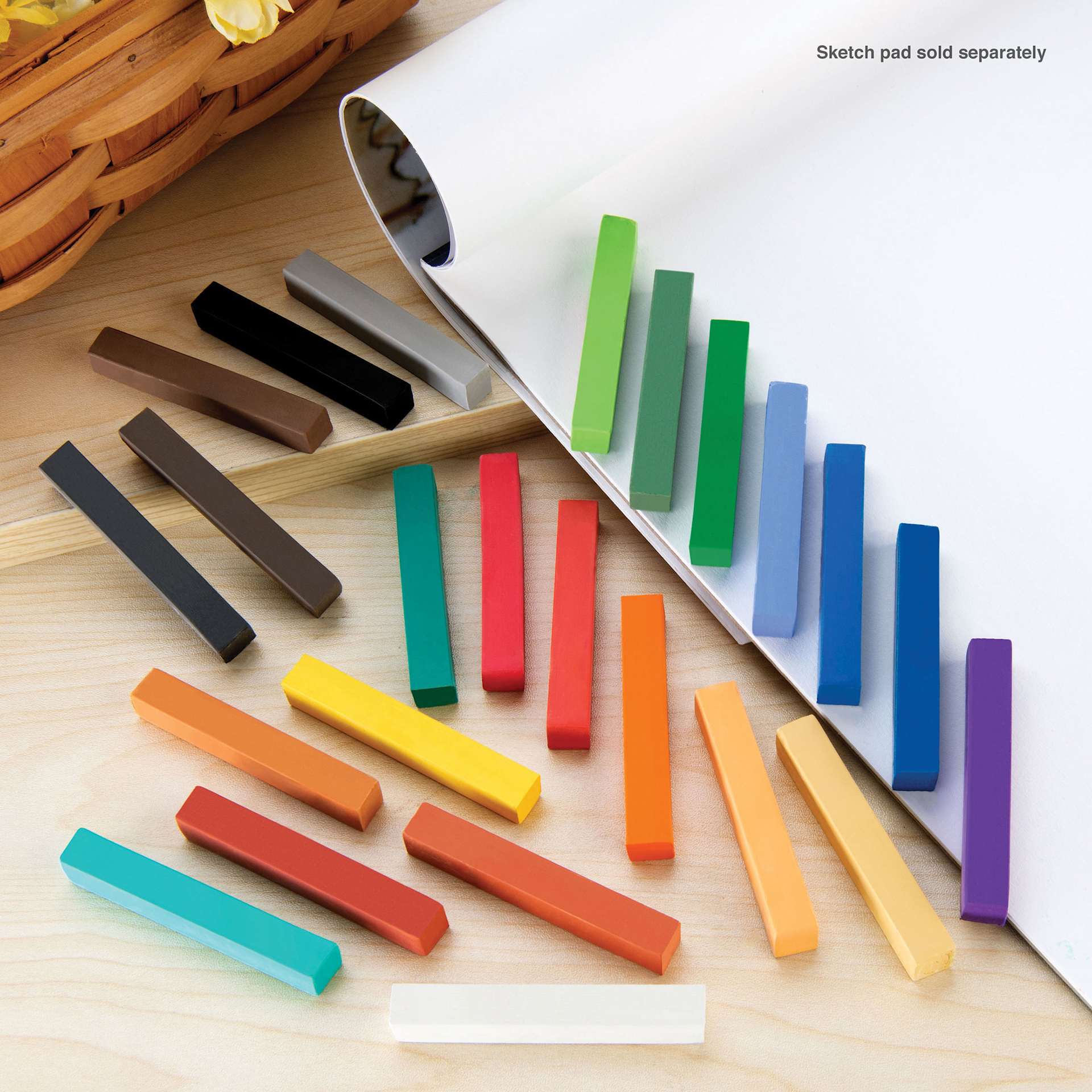 Royal & Langnickel Soft Pastel Set - Set of 24, Landscape, contents laying on desk and paper pad
