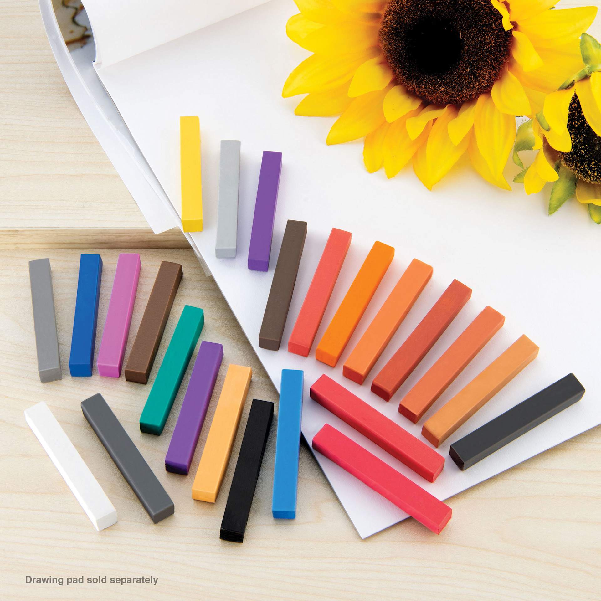 Royal & Langnickel Soft Pastel Set - Set of 24, Portrait, contents laying on desk and paper pad