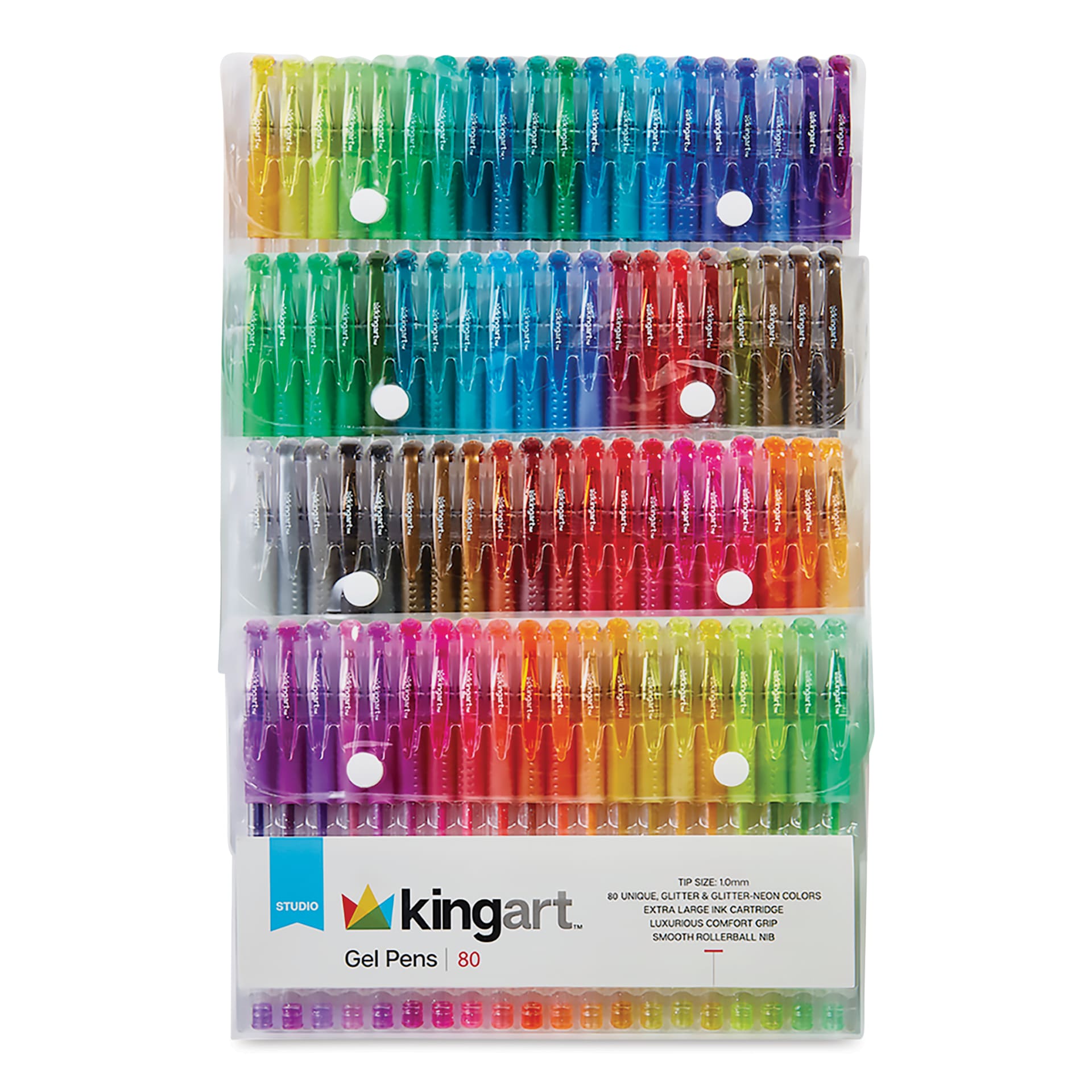 Kingart Studio Gel Pens - Set of 80, Glitter and Glitter Neon Colors, complete pack shown
