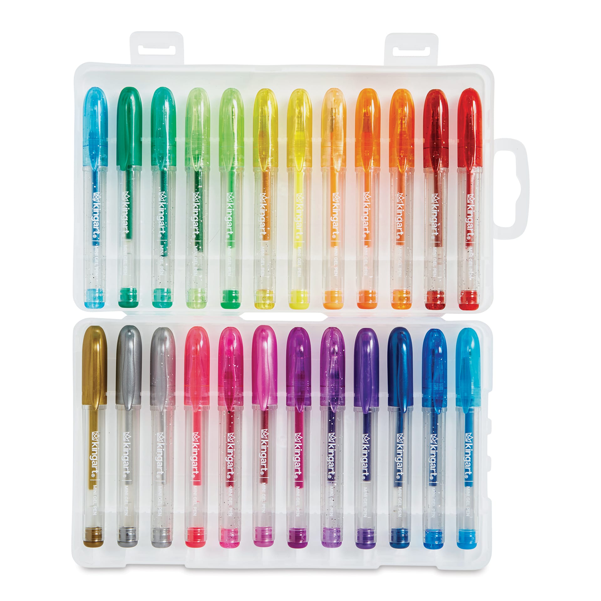 Kingart Mini Gel Pens - Set of 24, pens with caps on inside the carrying case