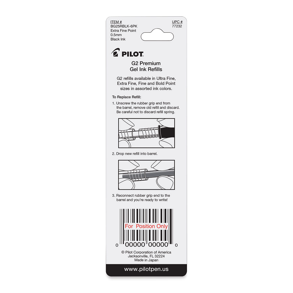 Pilot G2 Gel Pen Refill - .5 mm, Black, Extra Fine, Pkg of 2