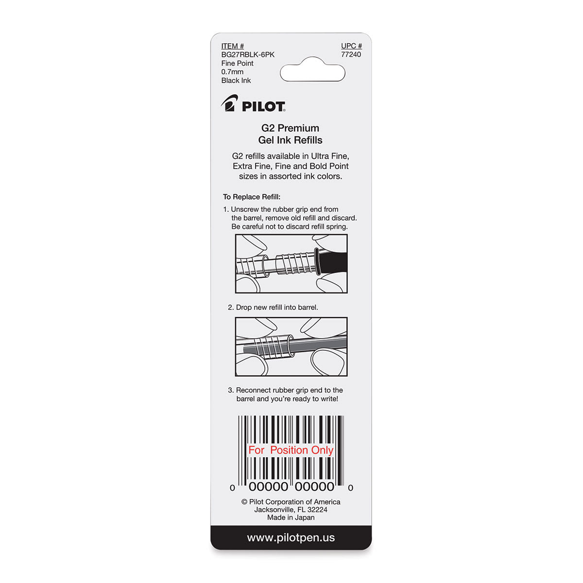 Pilot G2 Gel Pen Refill - 0.7 mm, Black, Fine, Pkg of 2