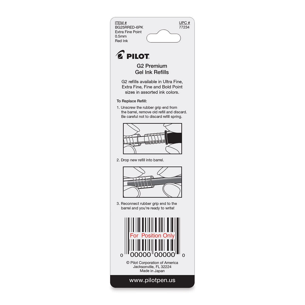 Pilot G2 Gel Pen Refill - 0.5 mm, Red, Extra Fine, Pkg of 2