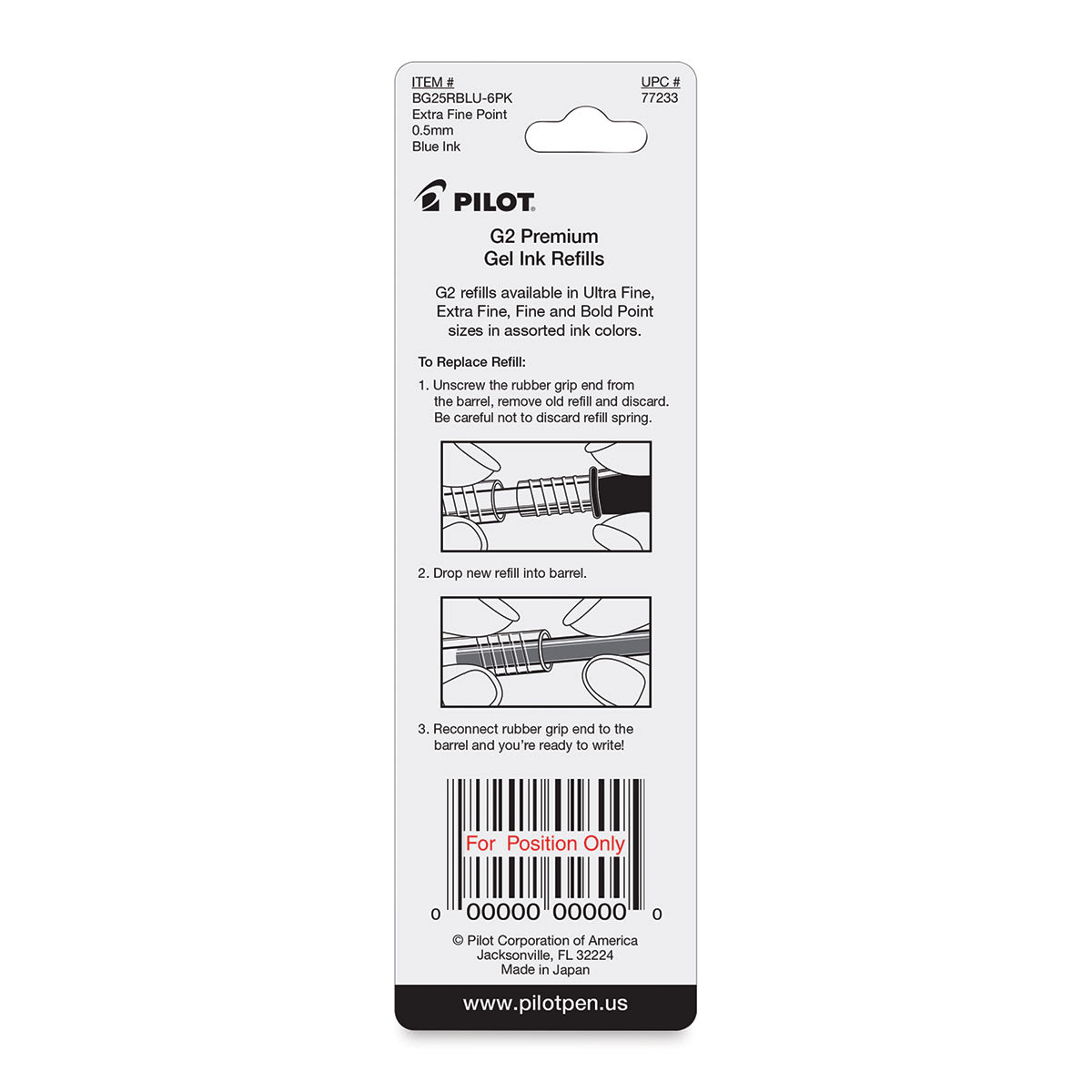 Pilot G2 Gel Pen Refills - 0.5 mm, Blue, Extra Fine, Pkg of 2