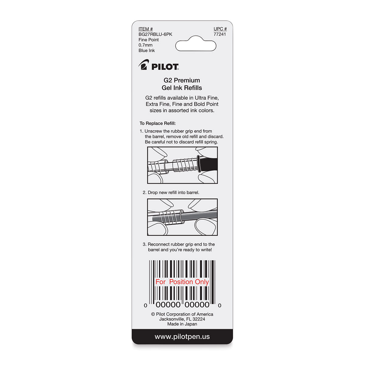Pilot G2 Gel Pen Refill - 0.7 mm, Blue, Fine, Pkg of 2