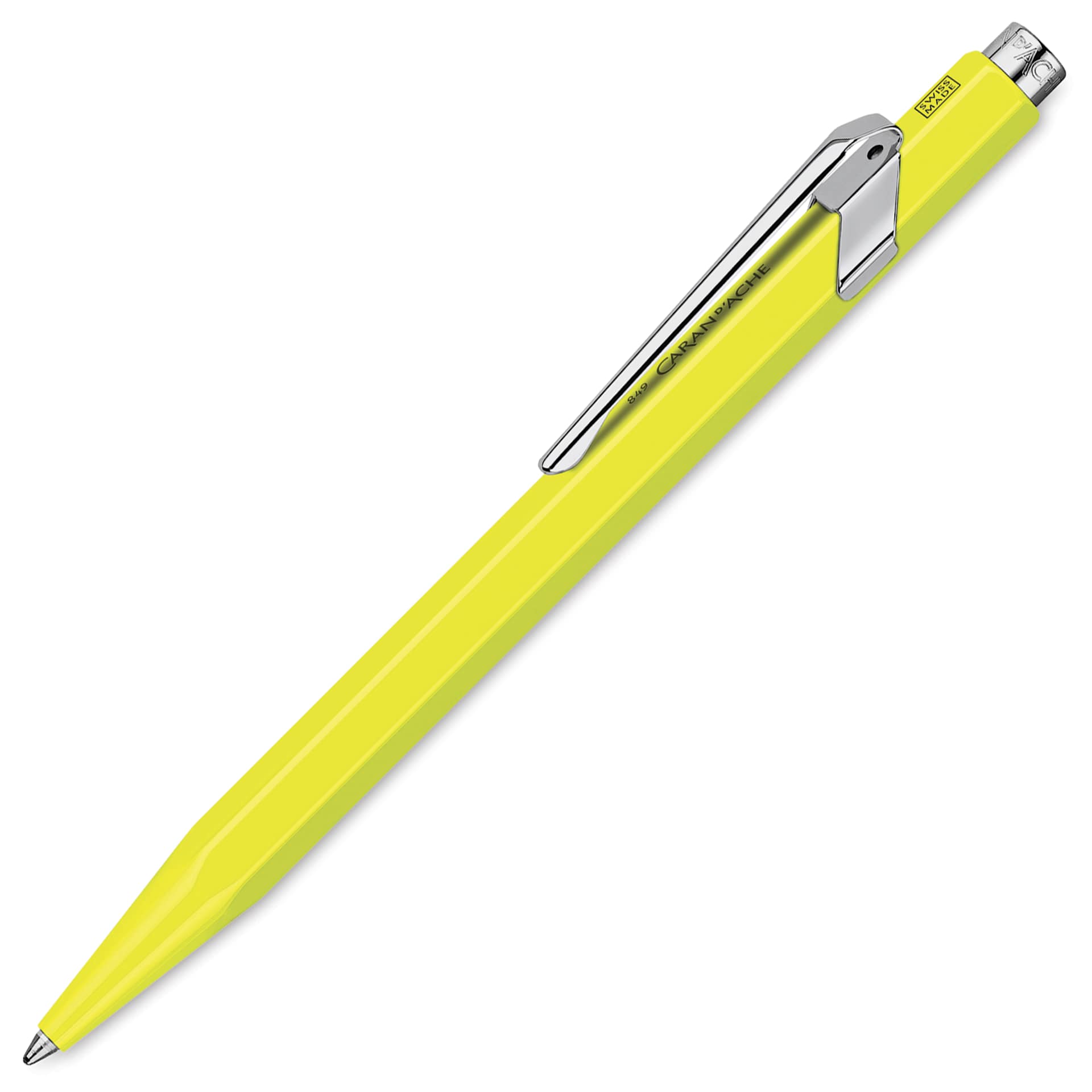 Caran d'Ache 849 Fluo Ballpoint Pen - Fluorescent Yellow, side view