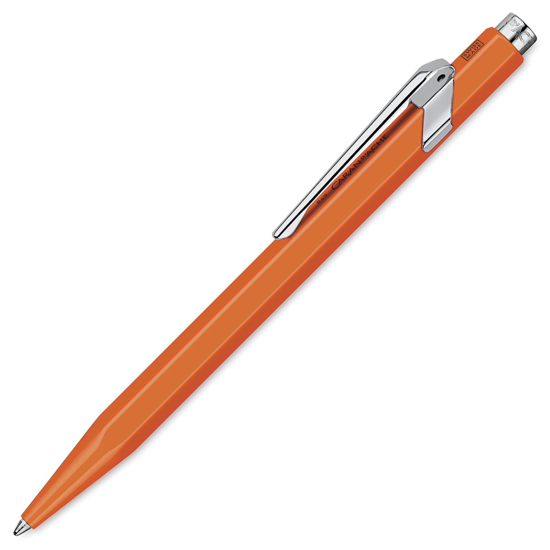 Caran d'Ache 849 Fluo Ballpoint Pen - Fluorescent Orange, side view