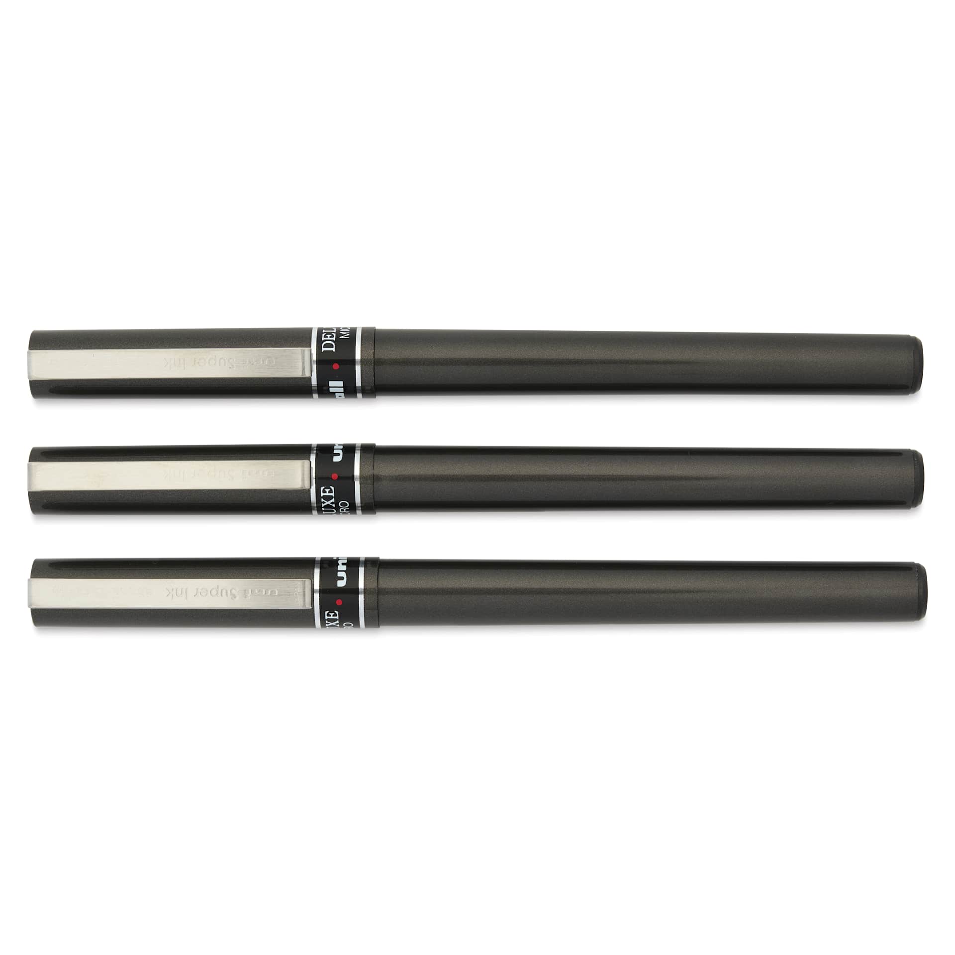 Uni-Ball Deluxe Rollerball Pens - Gunmetal, Micro Tip, 0.5 mm, Set of 3, cap on
