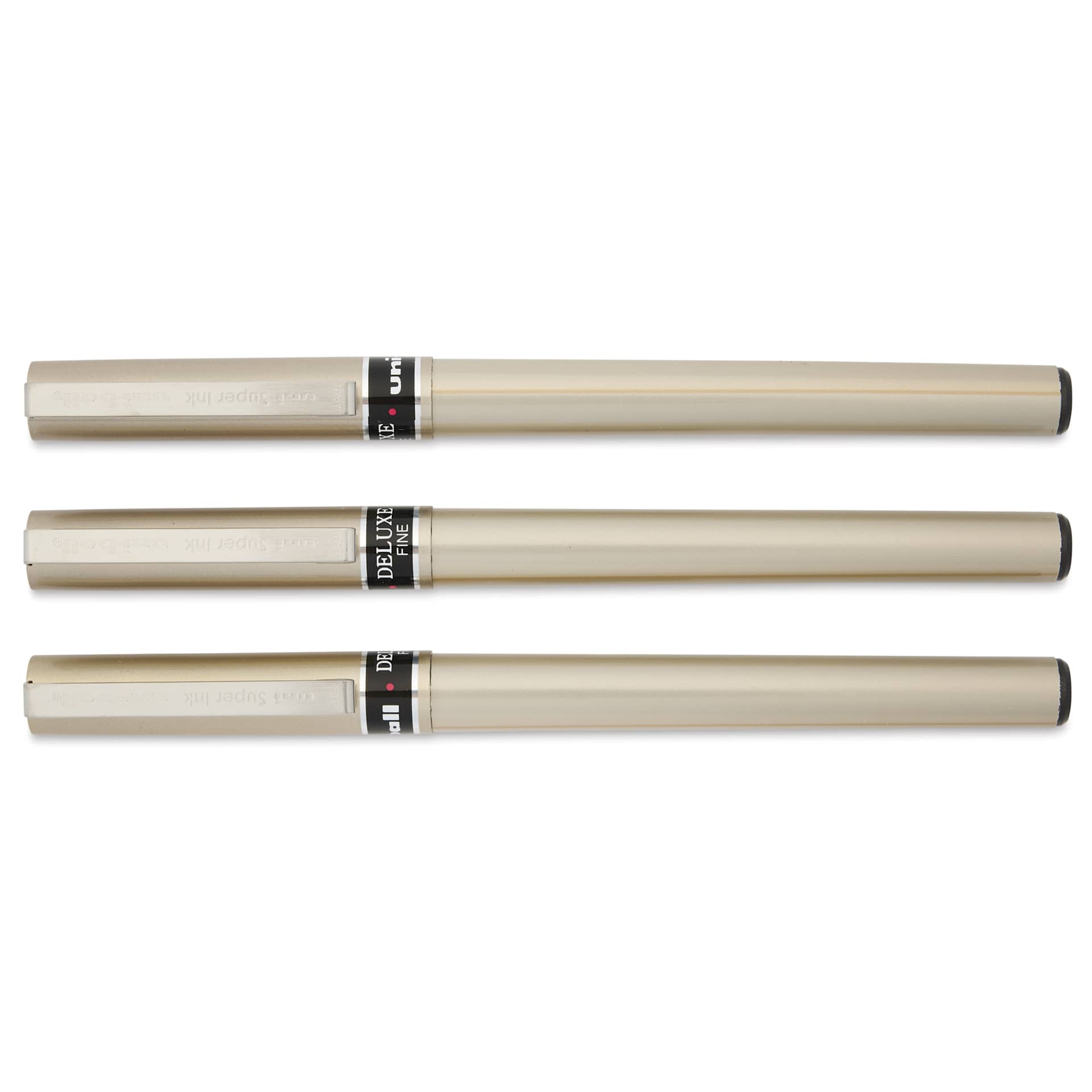 Uni-Ball Deluxe Rollerball Pens - Champagne, Fine Tip, 0.7 mm, Set of 3, cap on