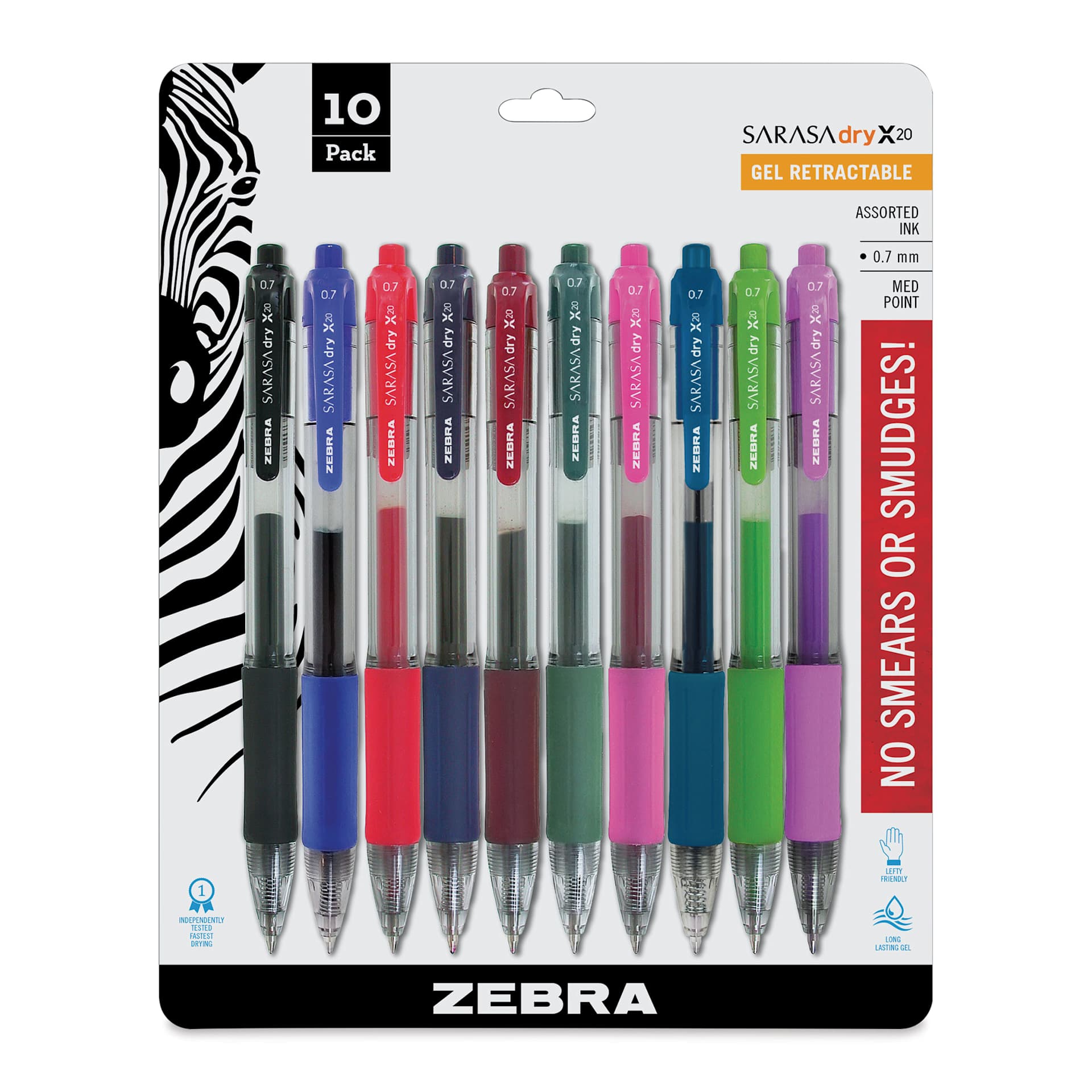 Zebra Sarasa Dry X20 Gel Retractable Pen - Front of Set of 10 package