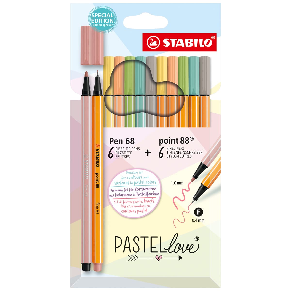 Stabilo Point 88 Fineliner Pens - Set of 12, Wallet Mix Set, Pastel Colors