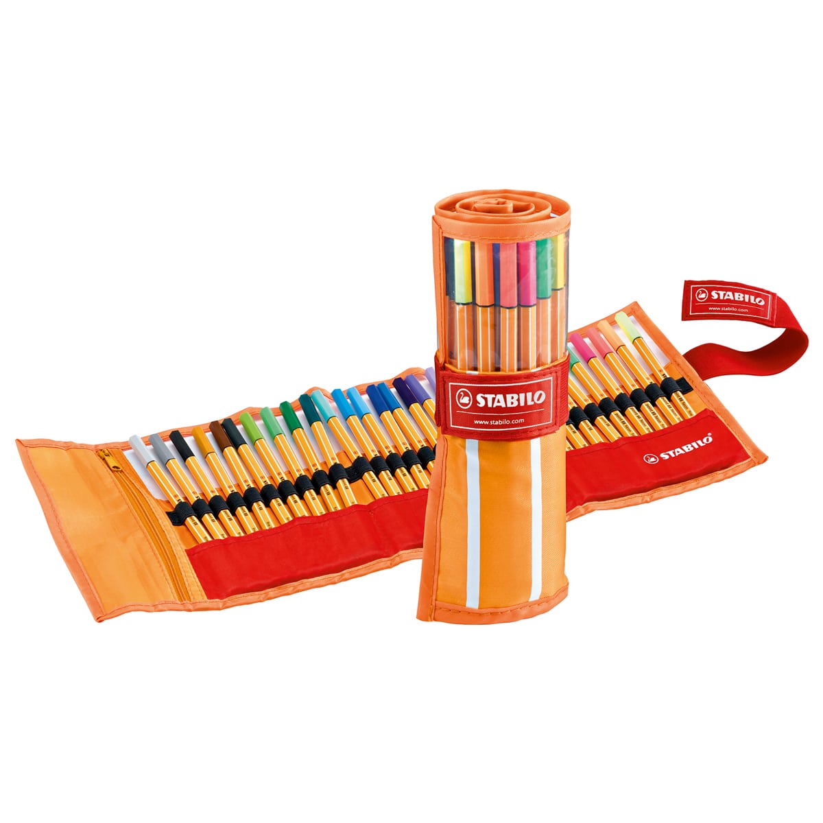 Stabilo Point 88 Fineliner Pens - Set of 30, Roller Case, Assorted Colors