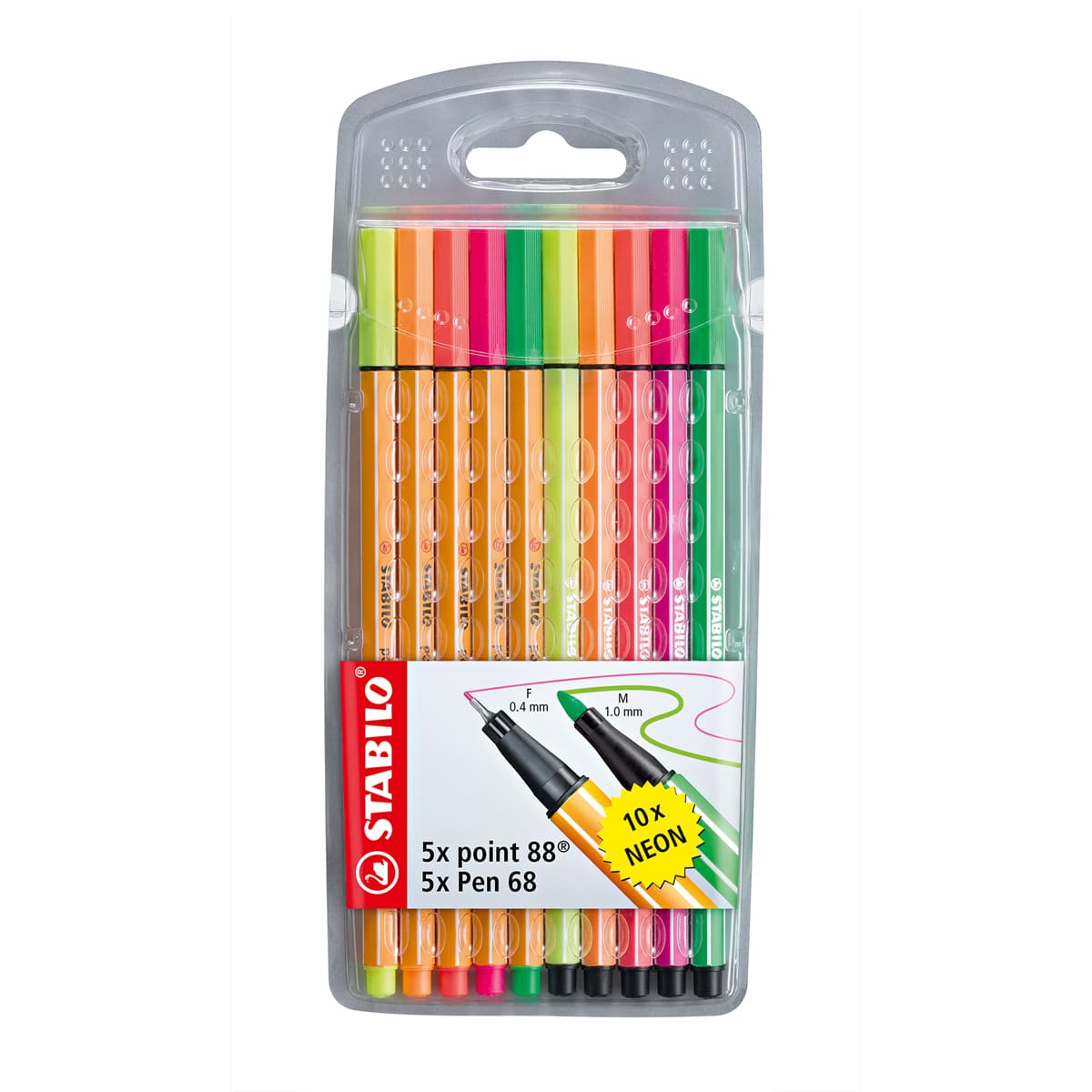 Stabilo Point 88 Fineliner Pens - Set of 10, Mix Set, Neon
