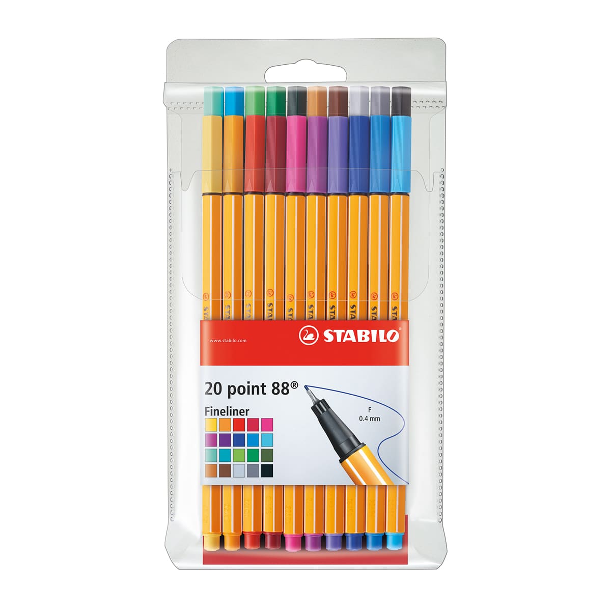Stabilo Point 88 Fineliner Pens - Set of 20, Assorted Colors