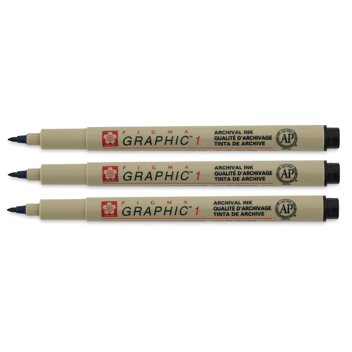 Sakura Pigma Graphic Pen Set -3 pens shown horizontally and open