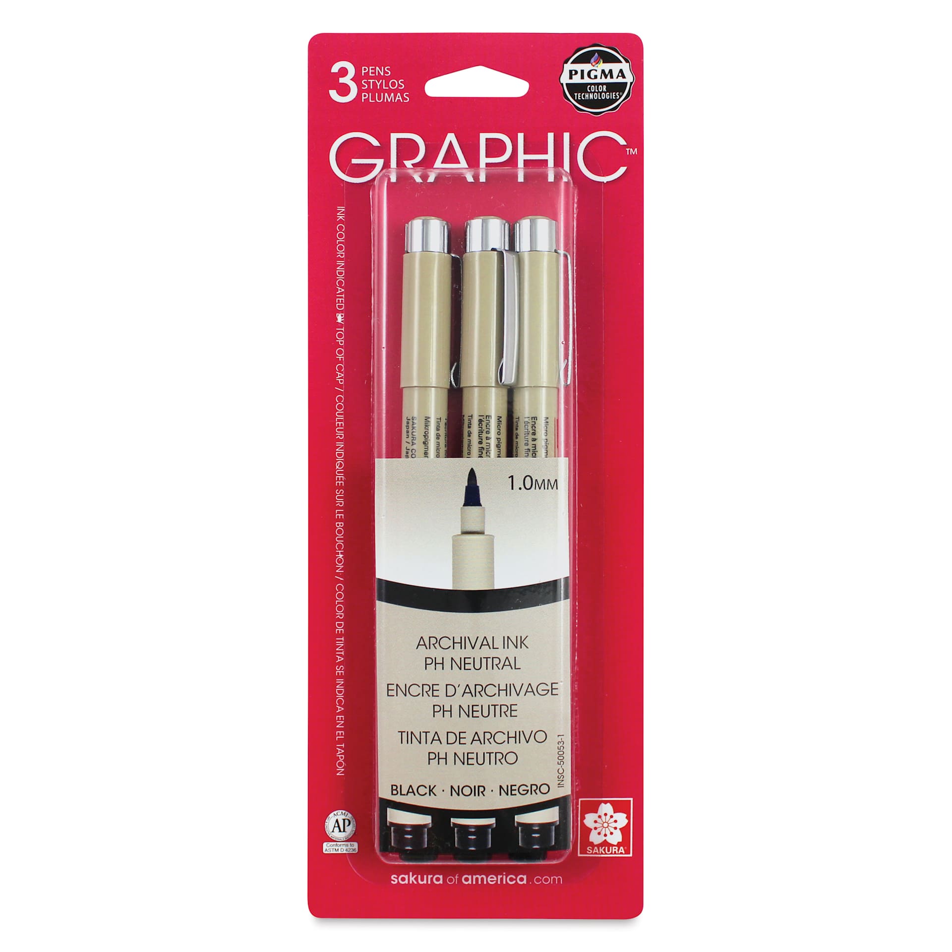 Sakura Pigma Graphic Pens - Set of 3, 1 mm, packaging