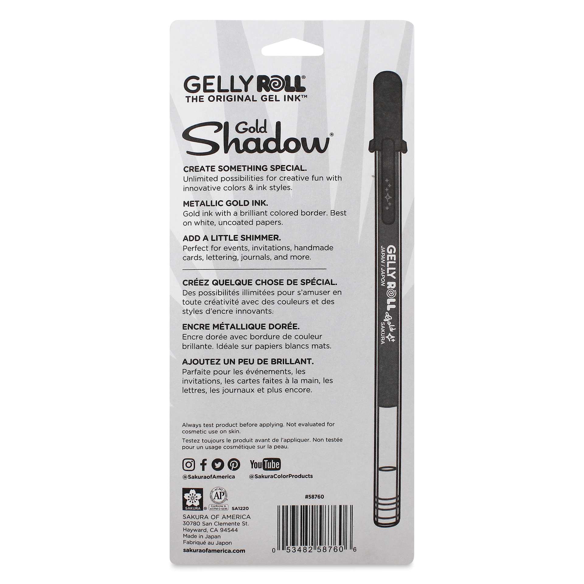 Sakura Gelly Roll Gold-Silver Shadow Pens - Set of 5, Gold Shadow, Bold, back of packaging