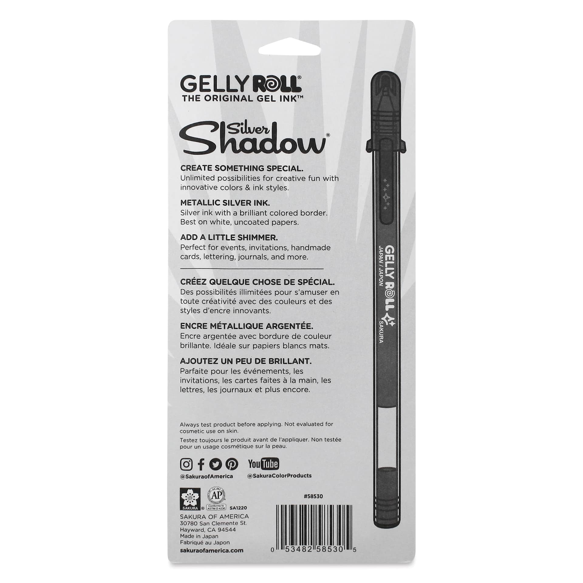 Sakura Gelly Roll Gold-Silver Shadow Pens - Set of 5, Silver Shadow, Bold, back of packaging