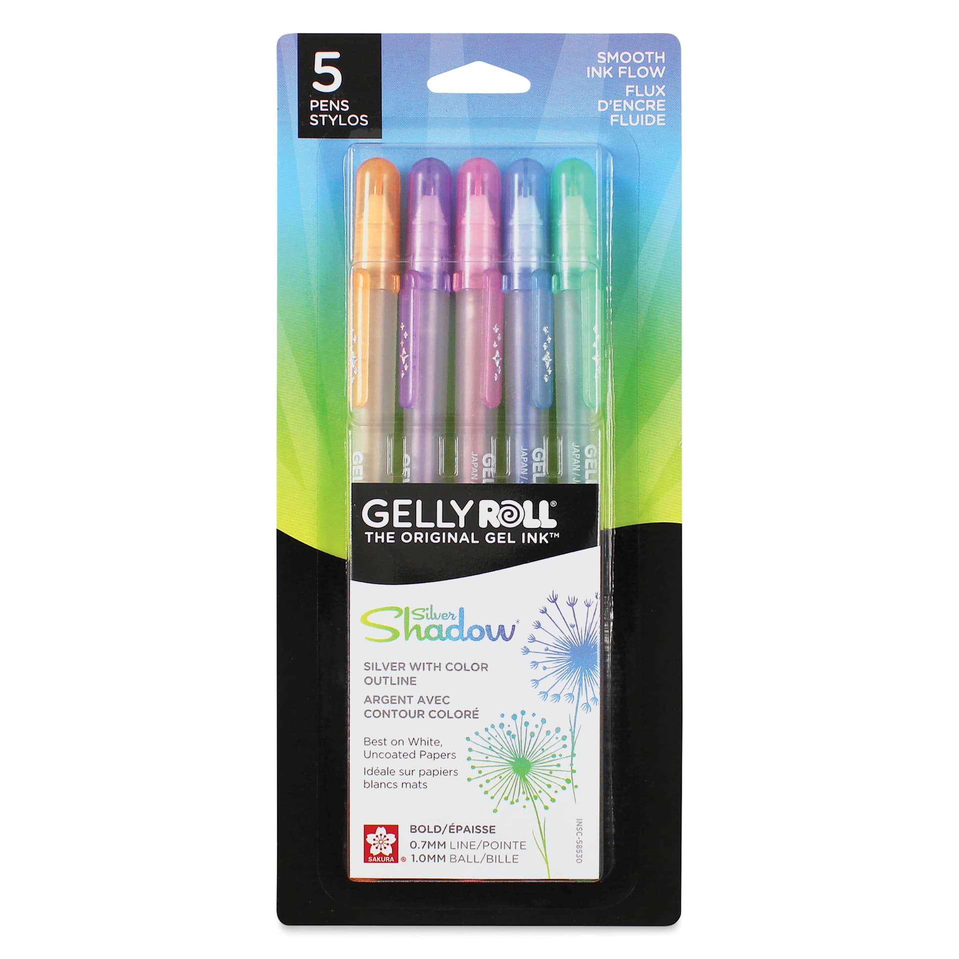 Sakura Gelly Roll Gold-Silver Shadow Pens - Set of 5, Silver Shadow, Bold, packaging