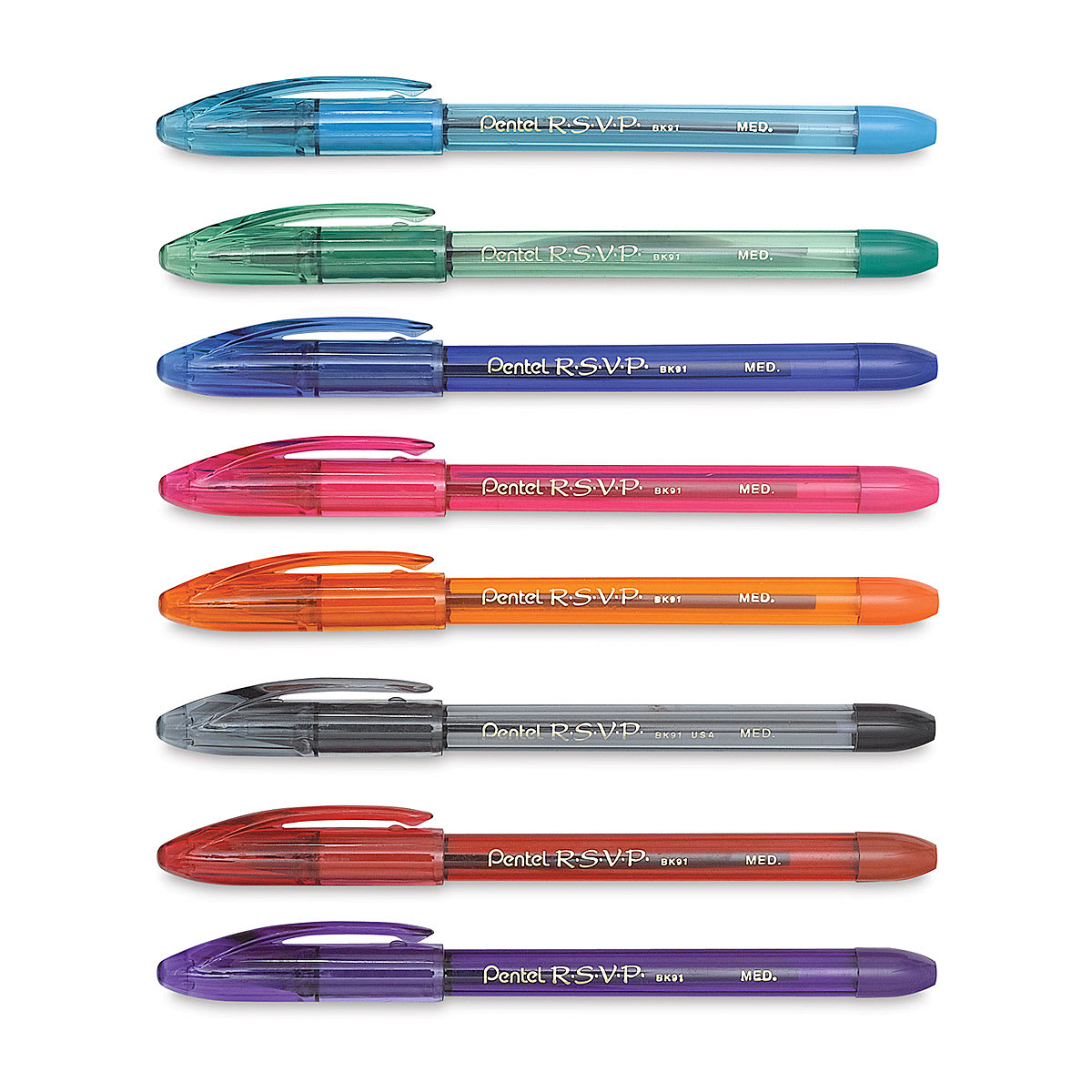 Pentel RSVP Colors Ballpoint Pens - Set of 8 colors shown capped horizontally