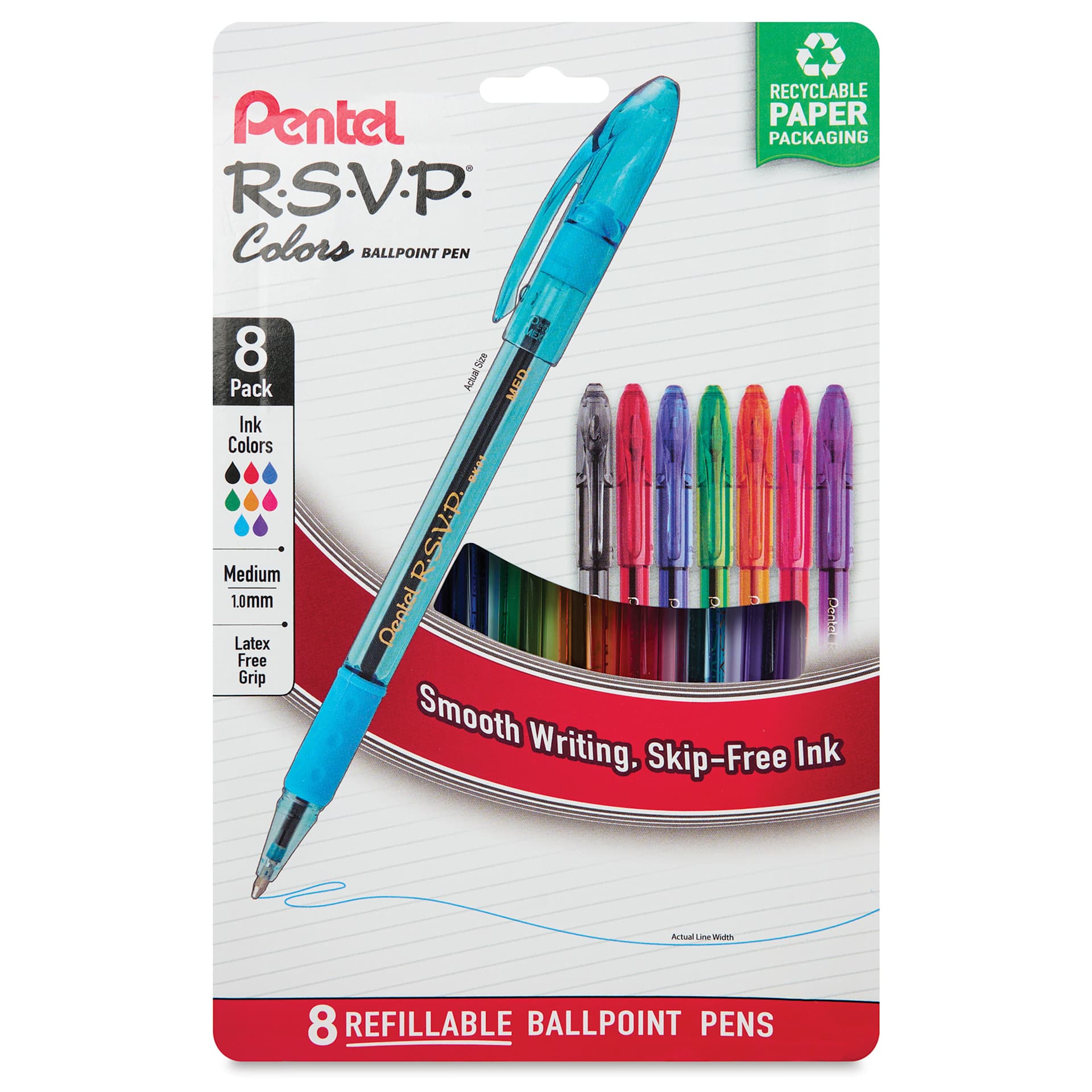 Pentel RSVP Colors Ballpoint Pens - Set of 8, front of the packaging