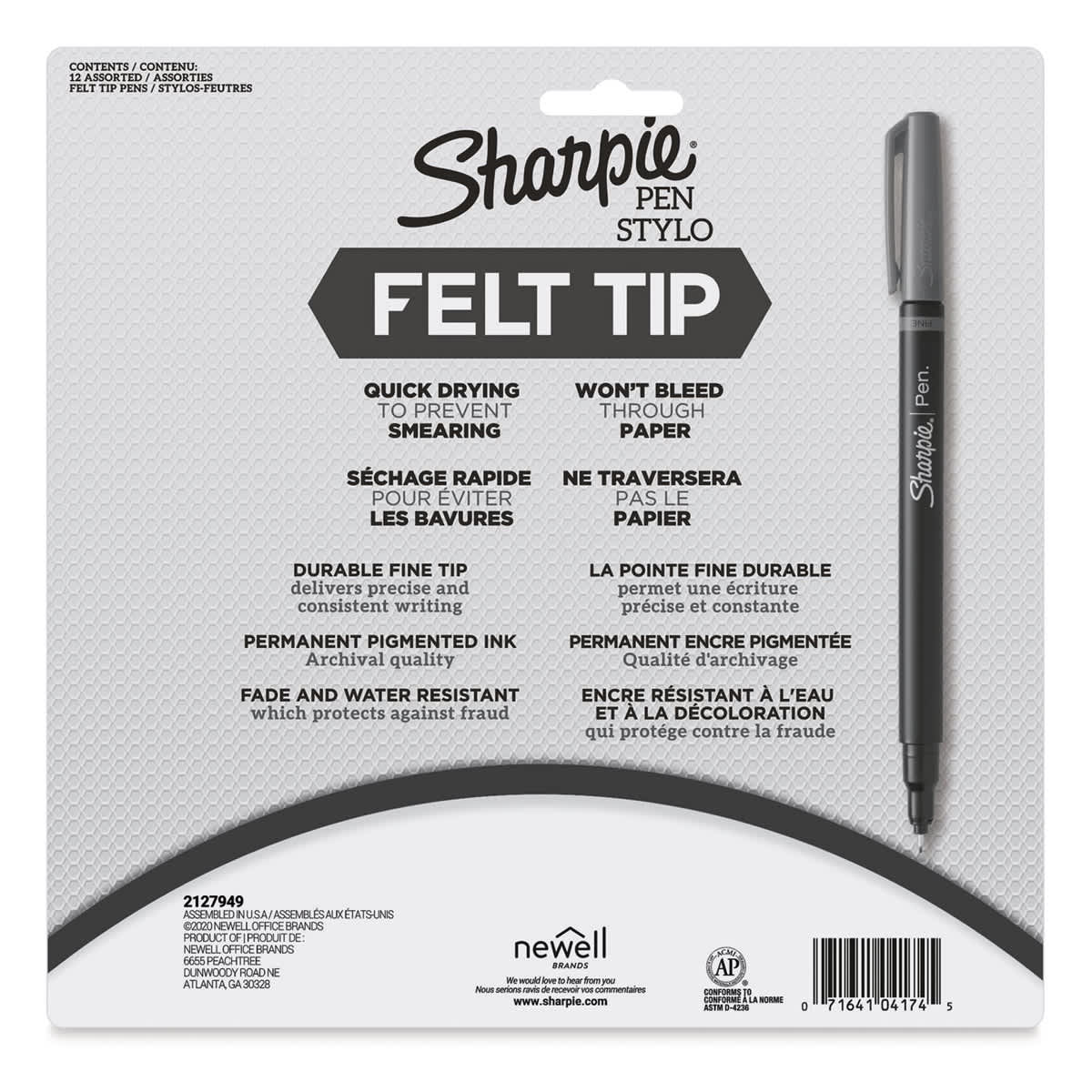 Sharpie Felt Tip Pens - Assorted Colors, Set of 12, back of the packaging