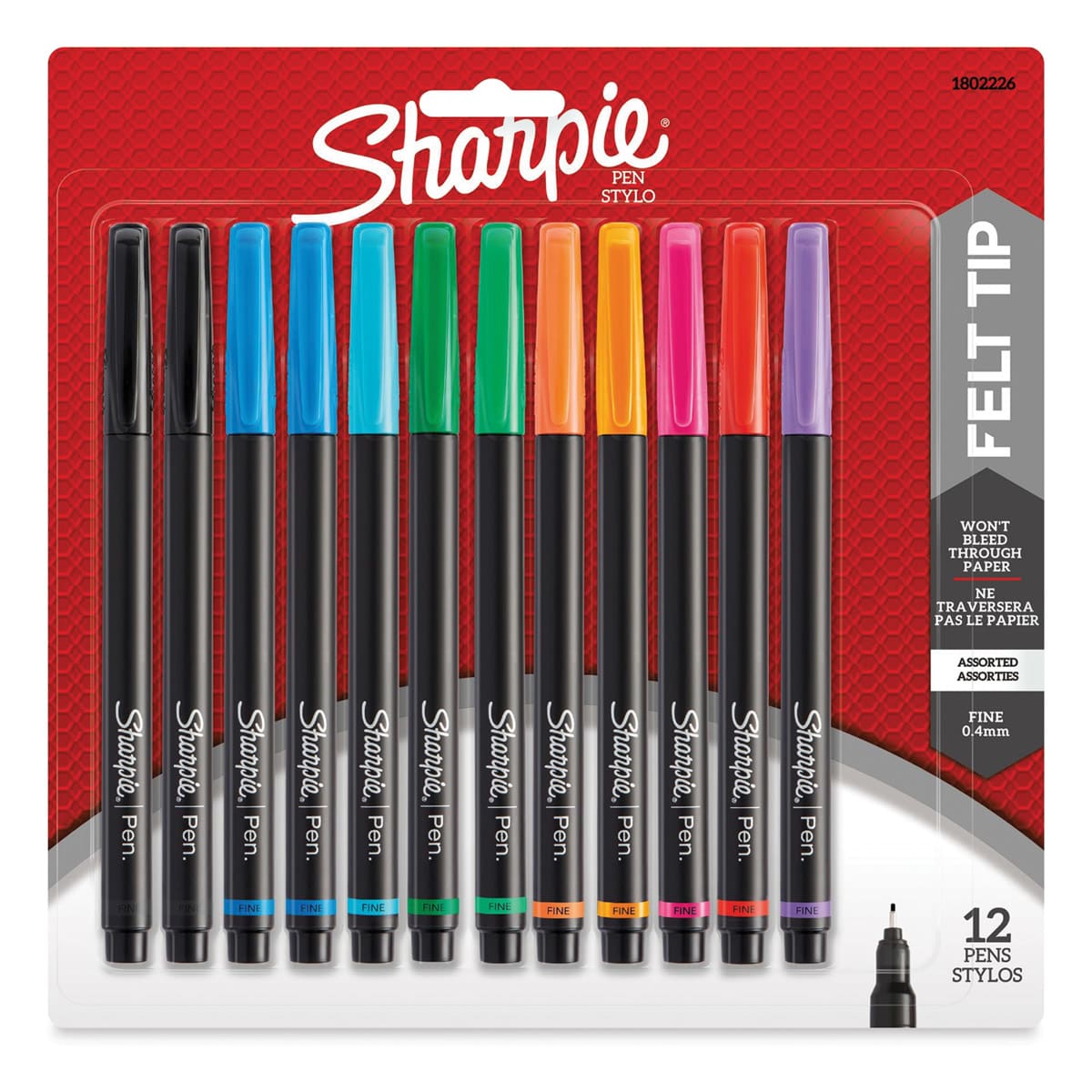Sharpie Felt Tip Pens - Assorted Colors, Set of 12, front of the packaging