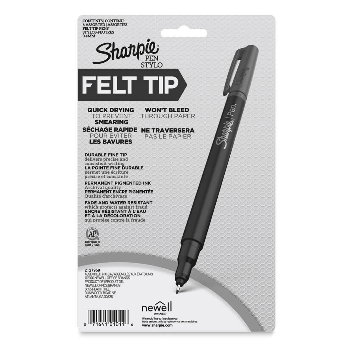 Sharpie Felt Tip Pens - Assorted Colors, Set of 6, back of the packaging