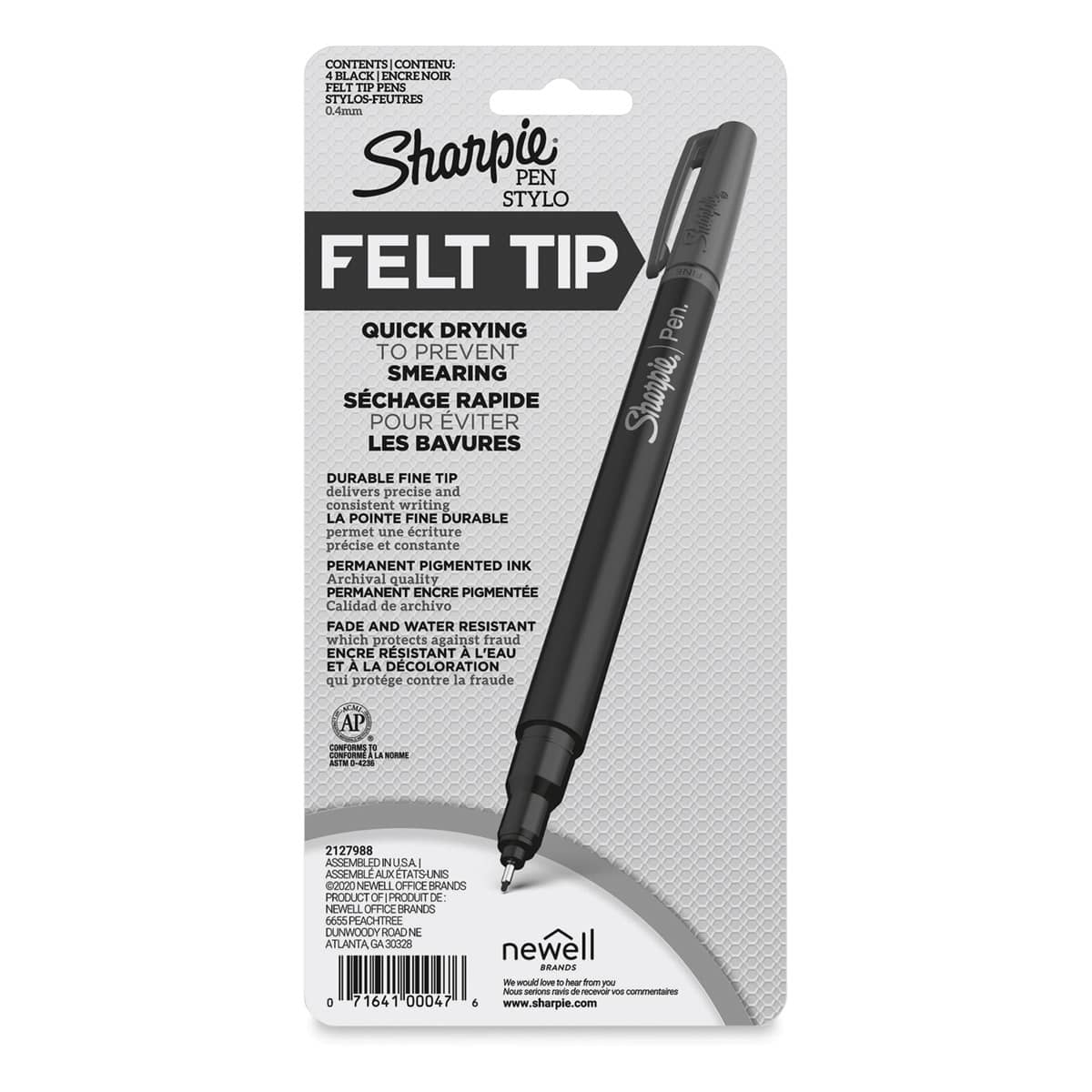 Sharpie Felt Tip Pens - Black, Pkg of 4, back of the packaging