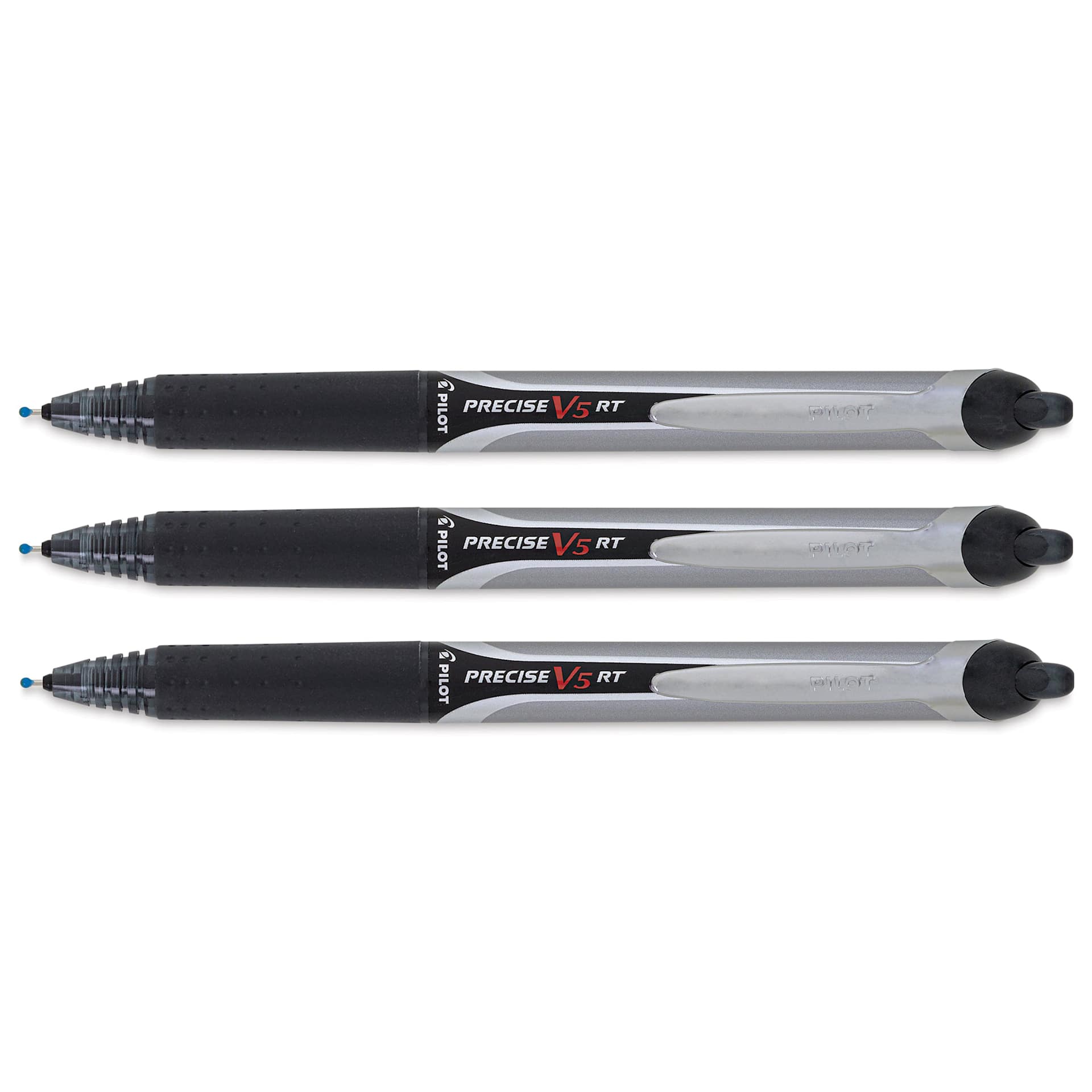 Pilot Precise V5 Retractable Pens - Black, Extra Fine, three pens showing tips