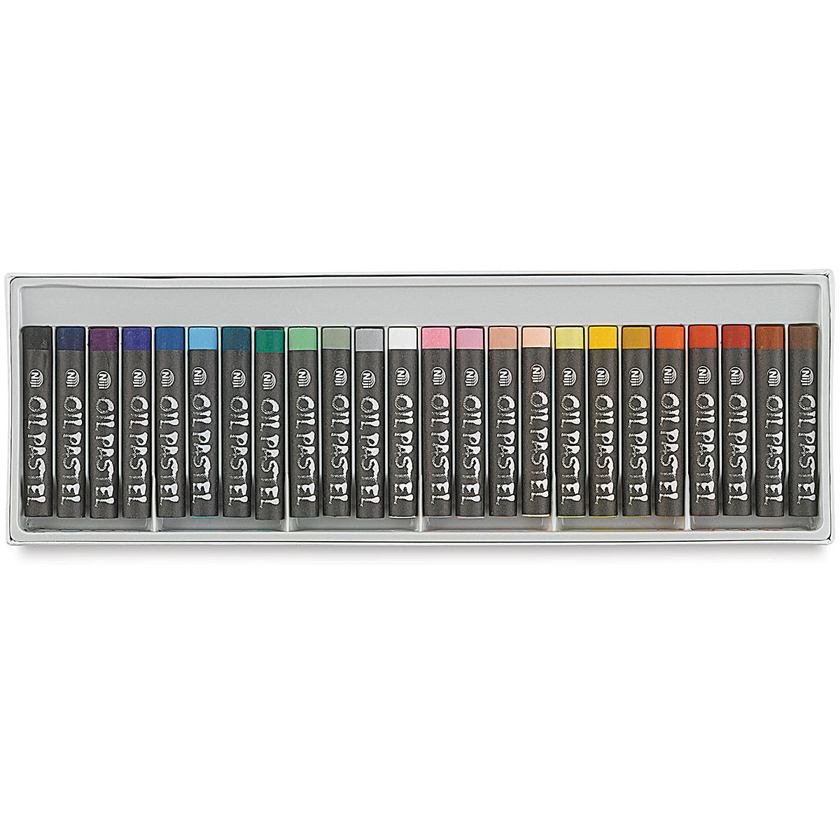 Niji Oil Pastel Sets -Top view of Set of 24 colors in tray