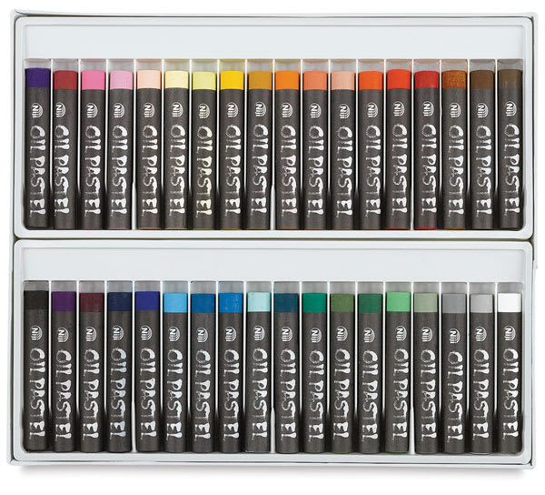 Niji Oil Pastel Sets -Top view of Set of 36 colors in tray