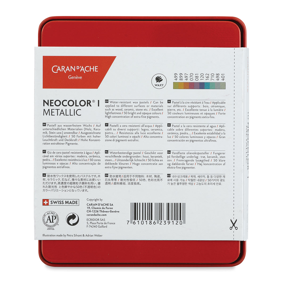 Caran d'Ache Neocolor I Wax Pastels - Metallics, Set of 10 (back of package)