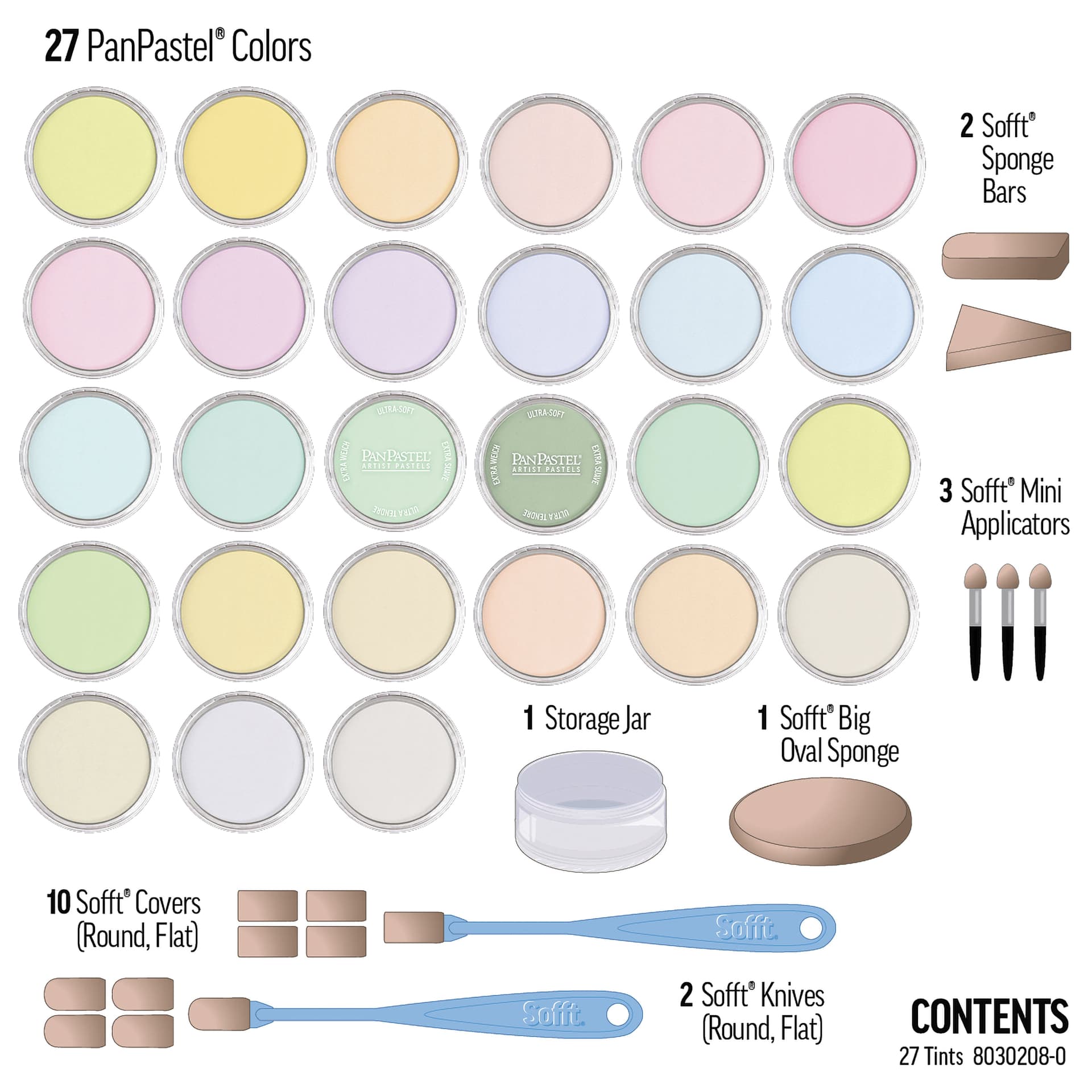 PanPastel Artists' Painting Pastels Set - Tints, Set of 27 - contents